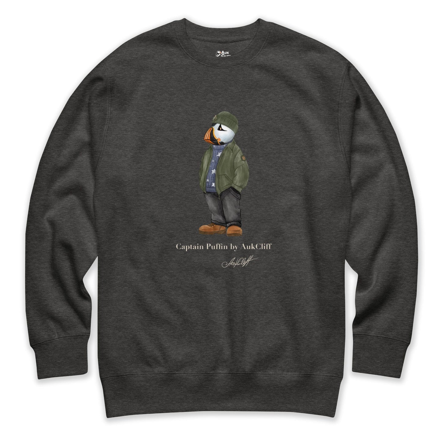 AukCliff® Captain Puffin Sweatshirt Charcoal Heather / S Captain Puffin “American Trailkeeper” Sweatshirt