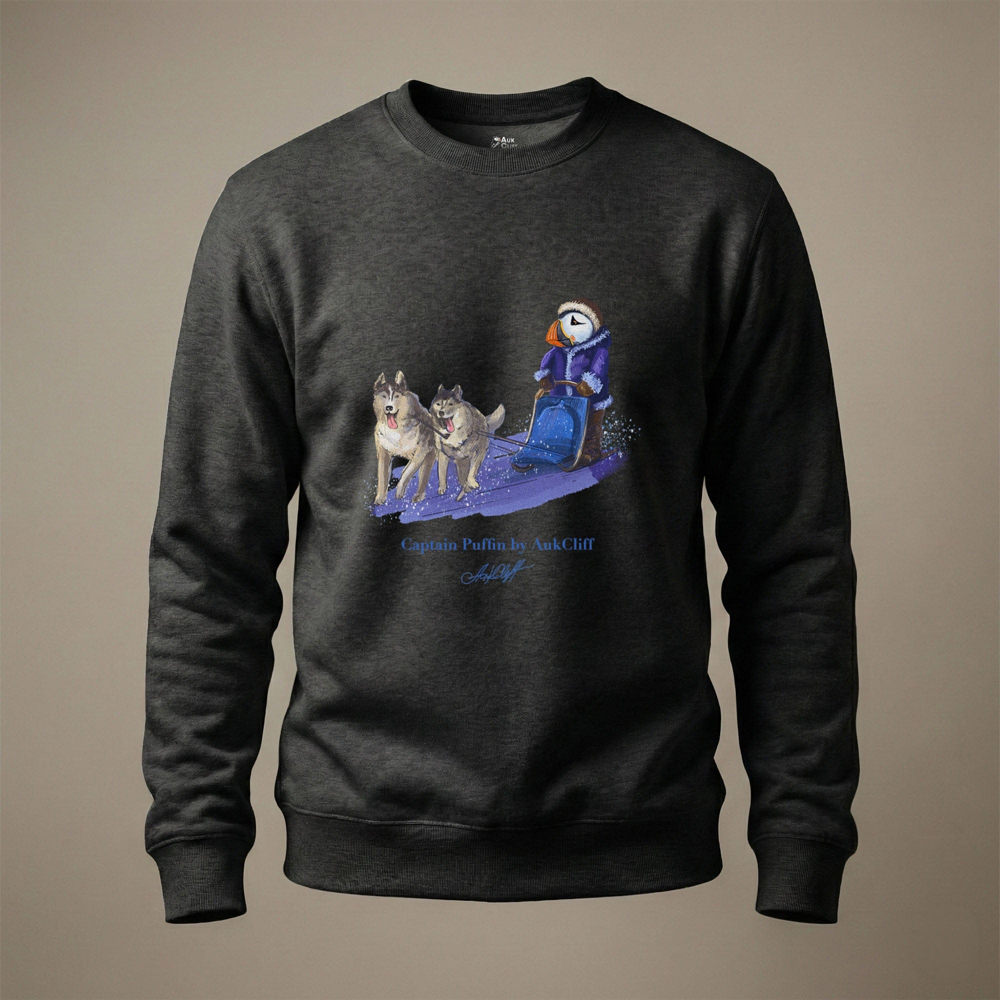 AukCliff Captain Puffin Sweatshirt Charcoal Heather / S Captain Puffin™ Arctic Dog Sledder Sweatshirt