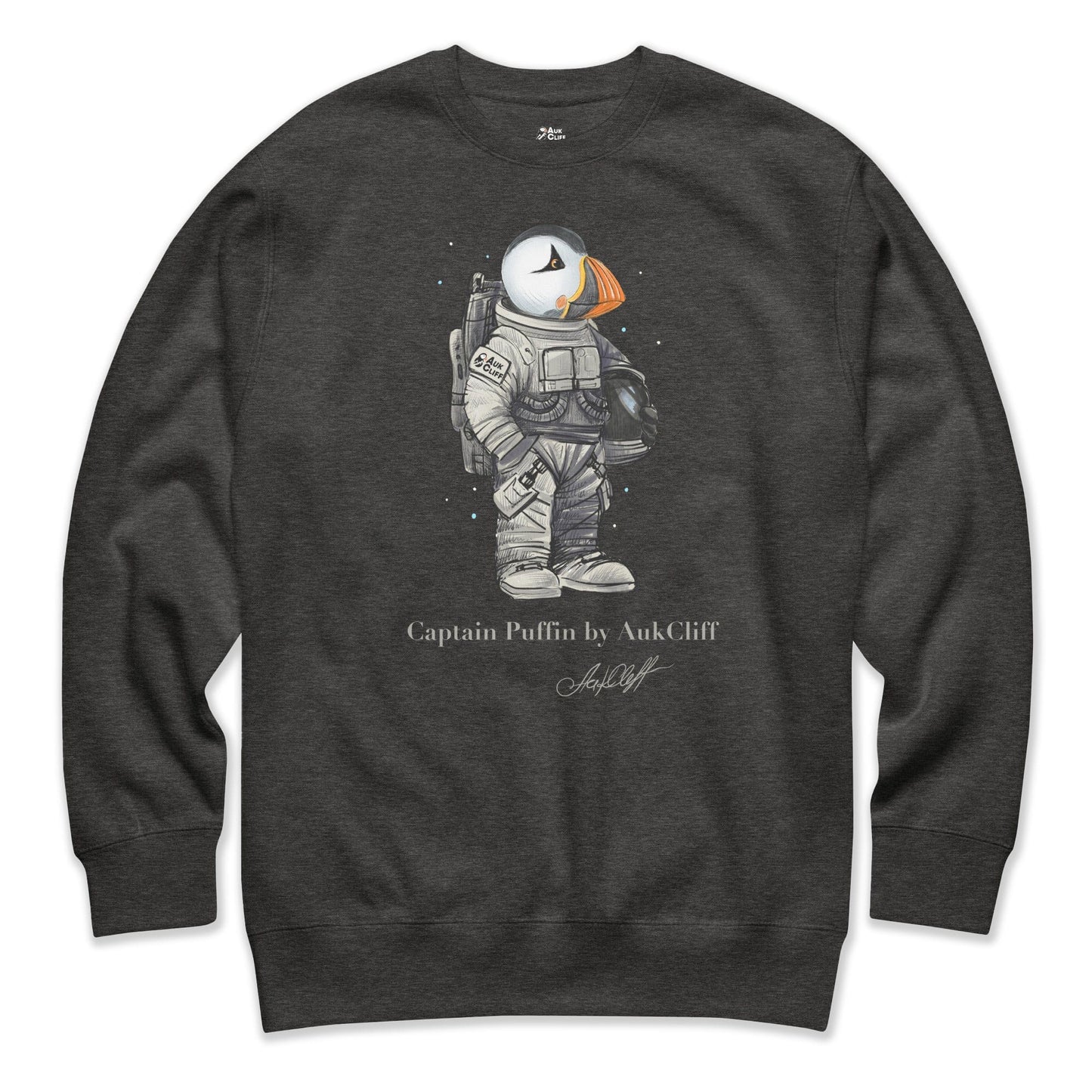 AukCliff Captain Puffin Sweatshirt Charcoal Heather / S Captain Puffin™ Astronaut Sweatshirt
