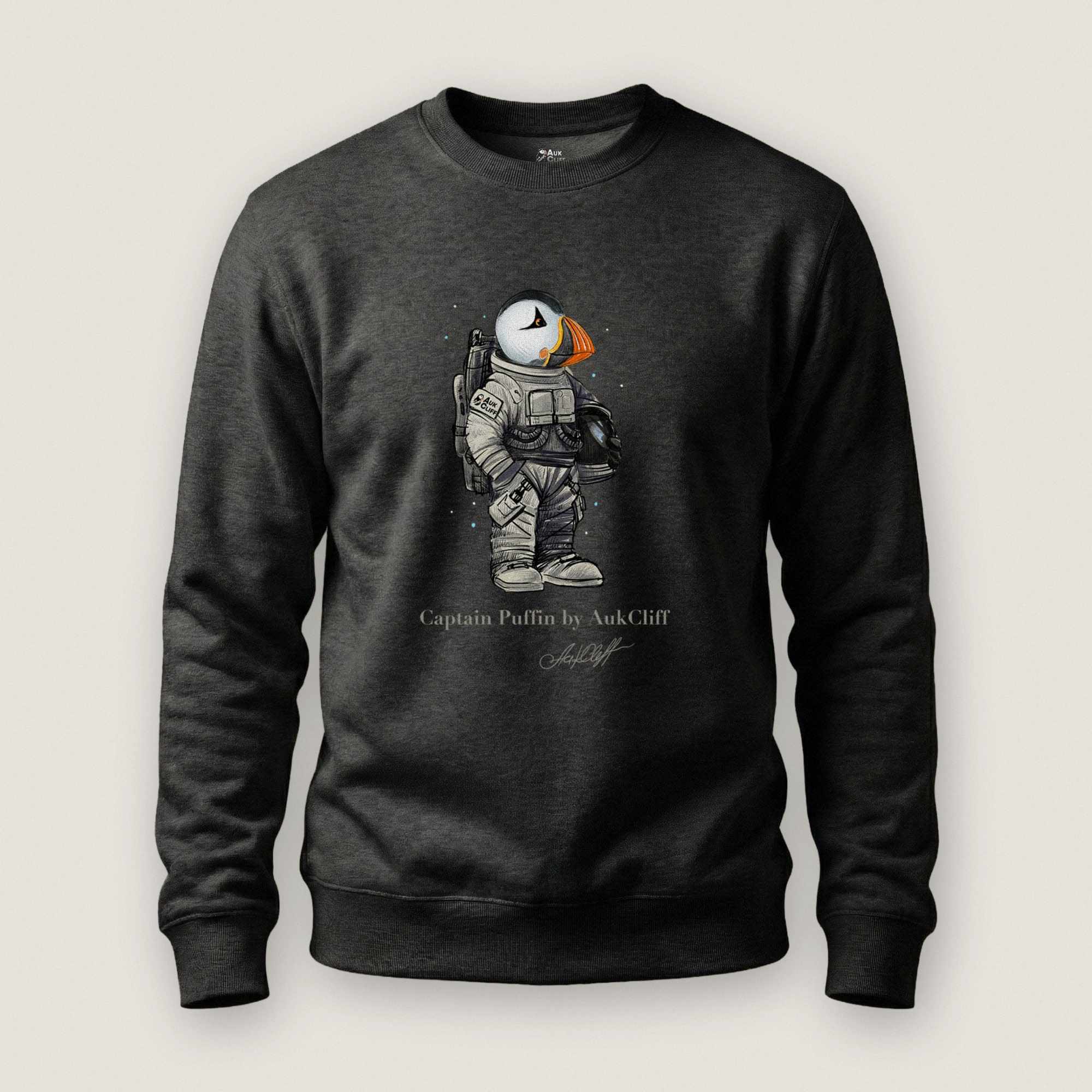 AukCliff Captain Puffin Sweatshirt Charcoal Heather / S Captain Puffin™ Astronaut Sweatshirt