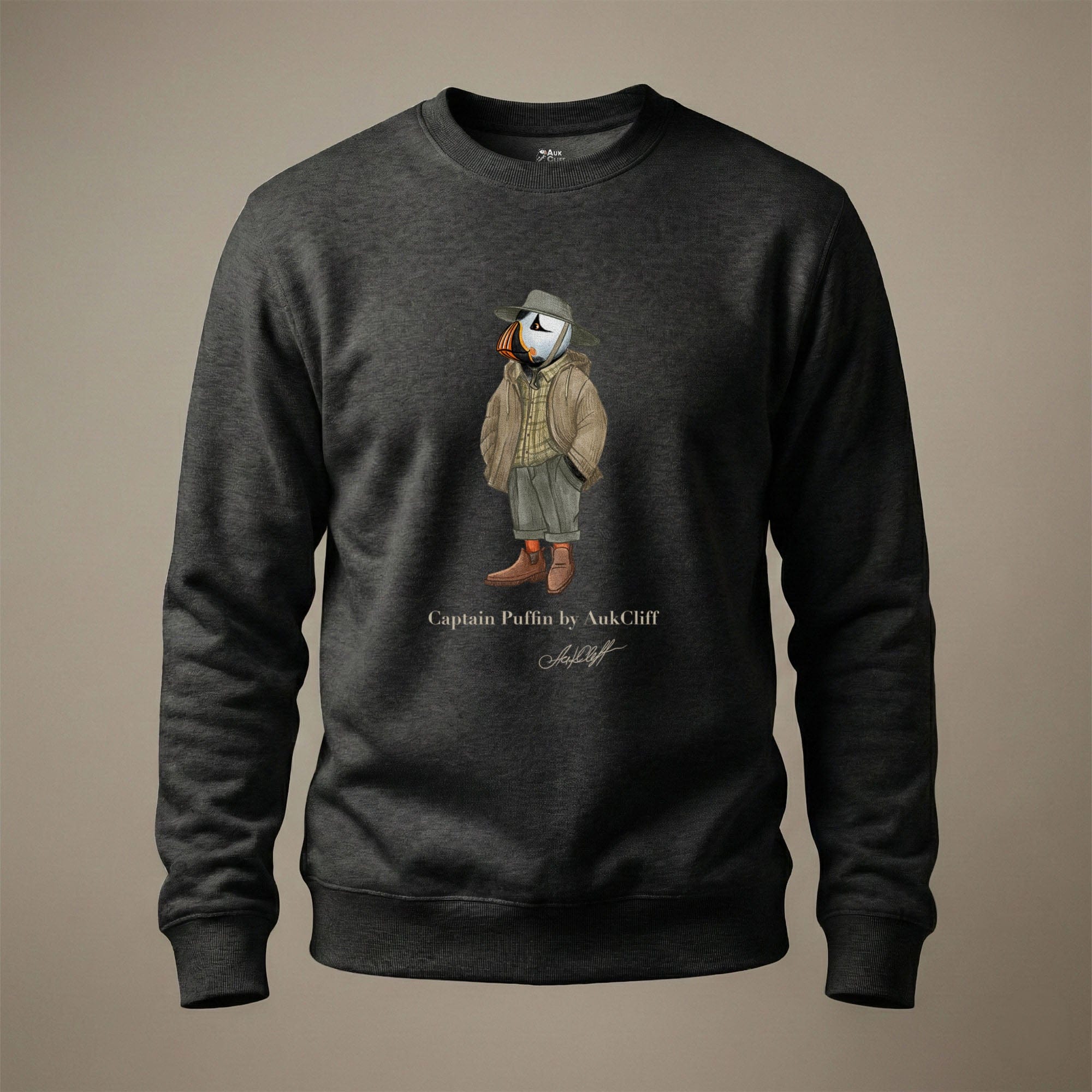 AukCliff® Captain Puffin Sweatshirt Charcoal Heather / S Captain Puffin “Australian Bushwalker” Sweatshirt