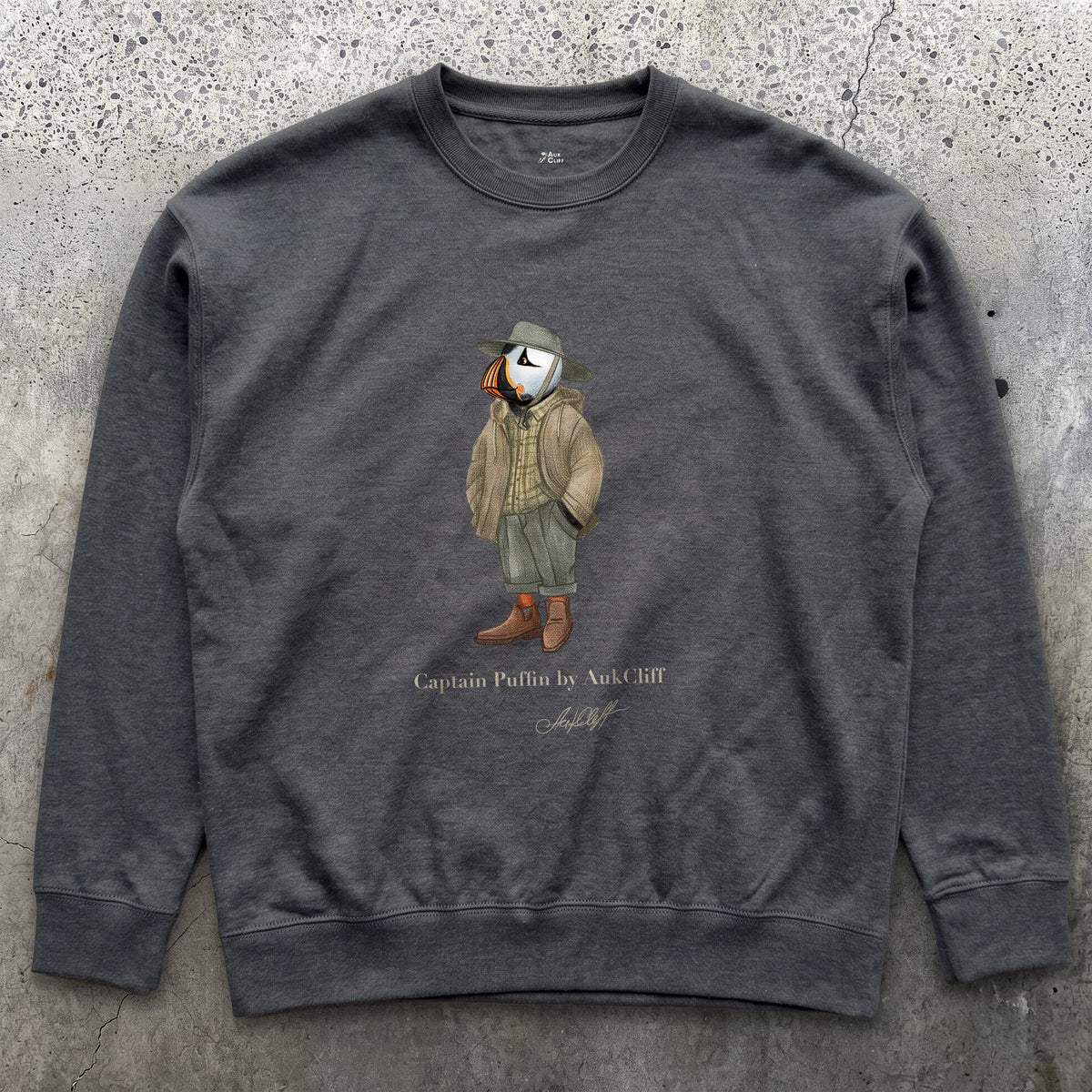 AukCliff® Captain Puffin Sweatshirt Charcoal Heather / S Captain Puffin “Australian Bushwalker” Sweatshirt