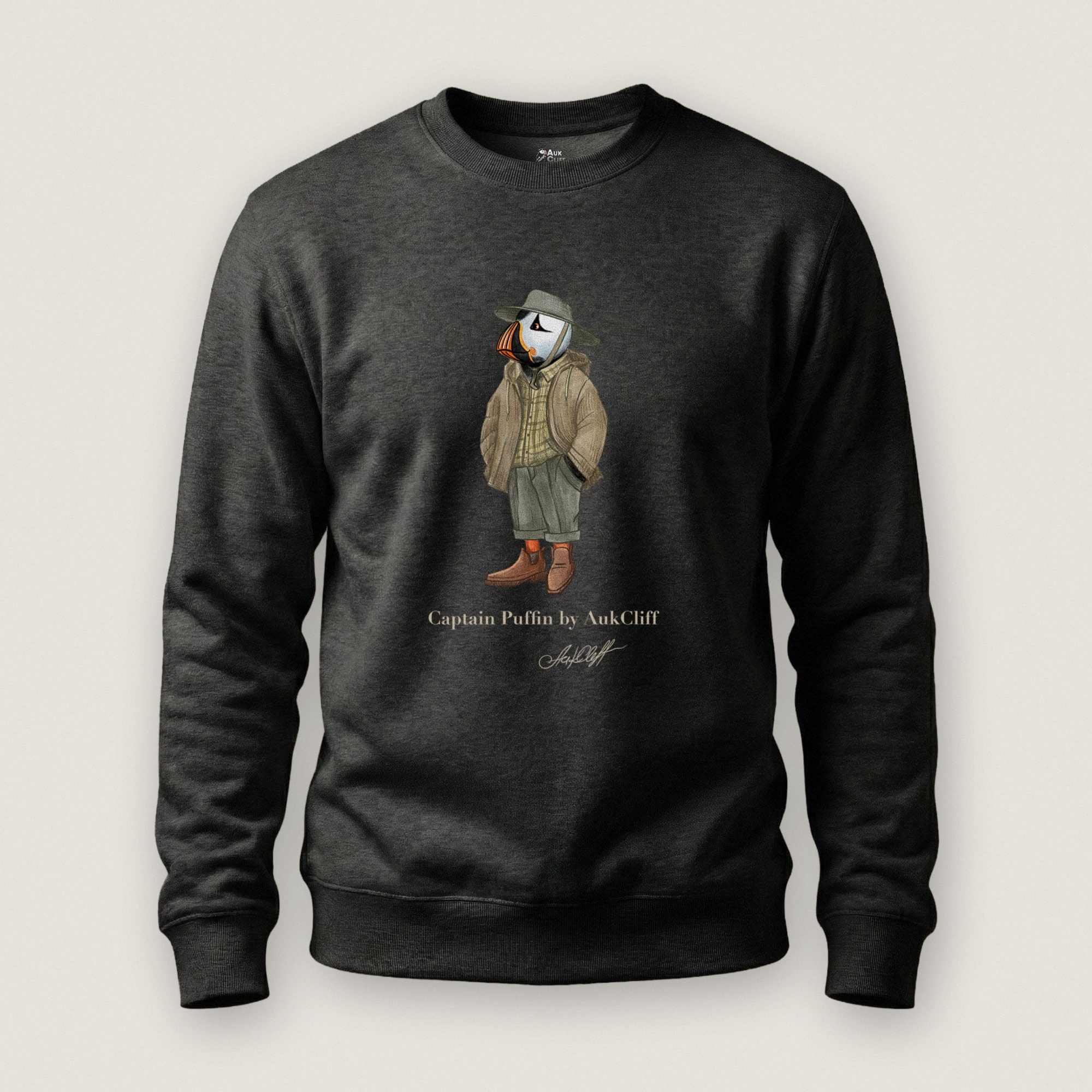 AukCliff® Captain Puffin Sweatshirt Charcoal Heather / S Captain Puffin “Australian Bushwalker” Sweatshirt