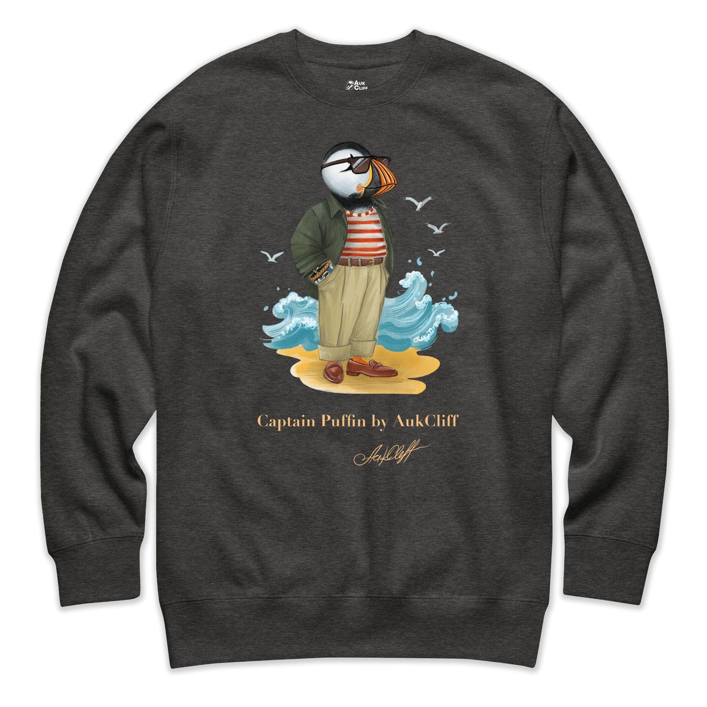 AukCliff Captain Puffin Sweatshirt Charcoal Heather / S Captain Puffin™ Coastal Wanderer Sweatshirt