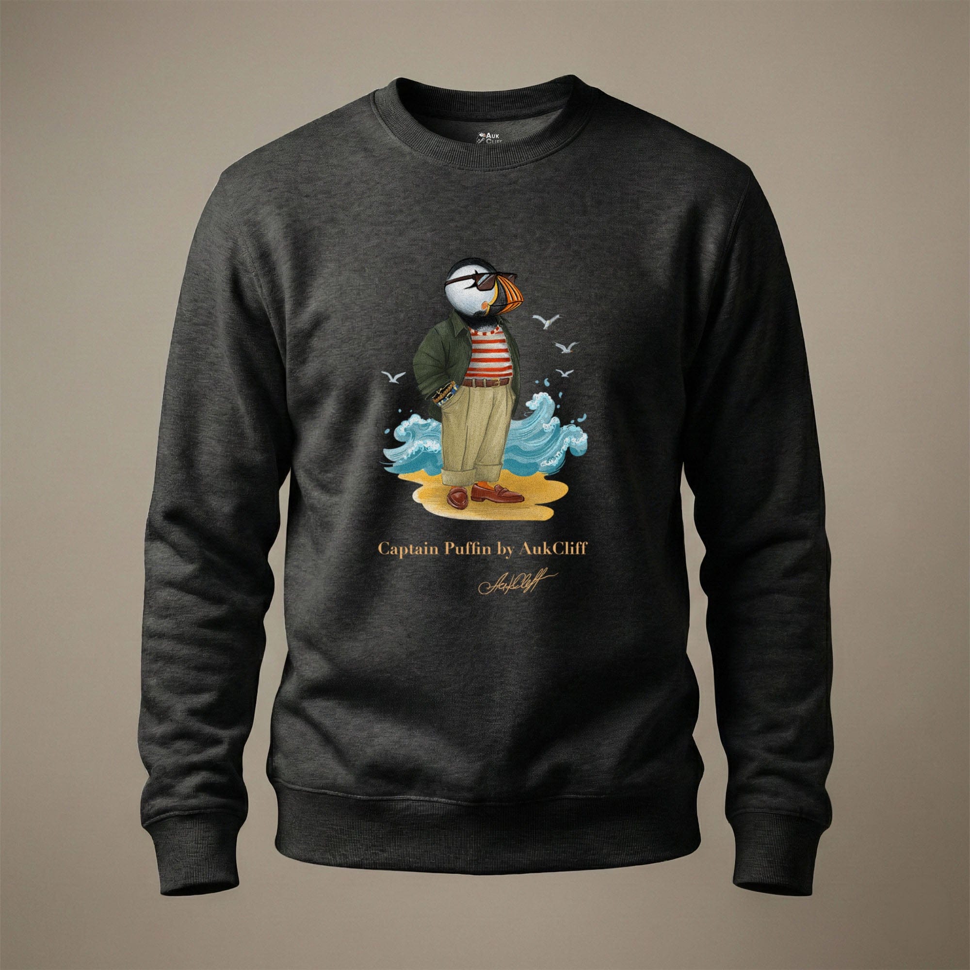 AukCliff Captain Puffin Sweatshirt Charcoal Heather / S Captain Puffin™ Coastal Wanderer Sweatshirt