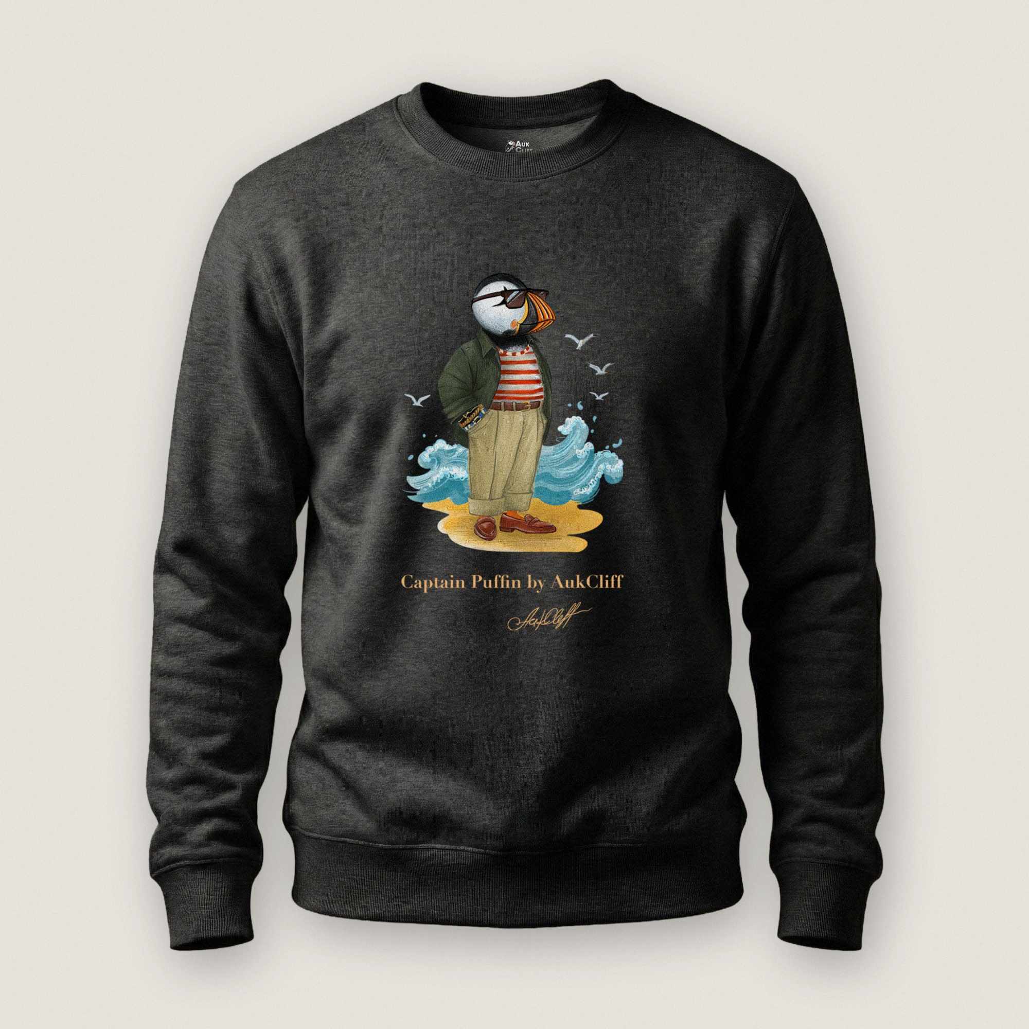 AukCliff Captain Puffin Sweatshirt Charcoal Heather / S Captain Puffin™ Coastal Wanderer Sweatshirt