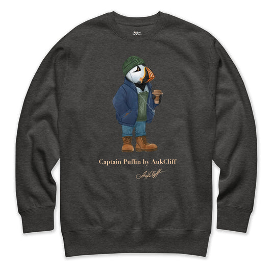 AukCliff Captain Puffin Sweatshirt Charcoal Heather / S Captain Puffin™ Coffeehouse Sweatshirt