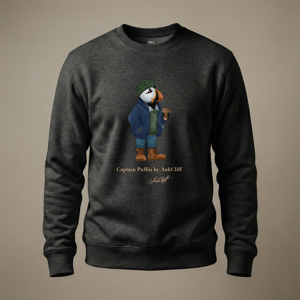AukCliff Captain Puffin Sweatshirt Charcoal Heather / S Captain Puffin™ Coffeehouse Sweatshirt