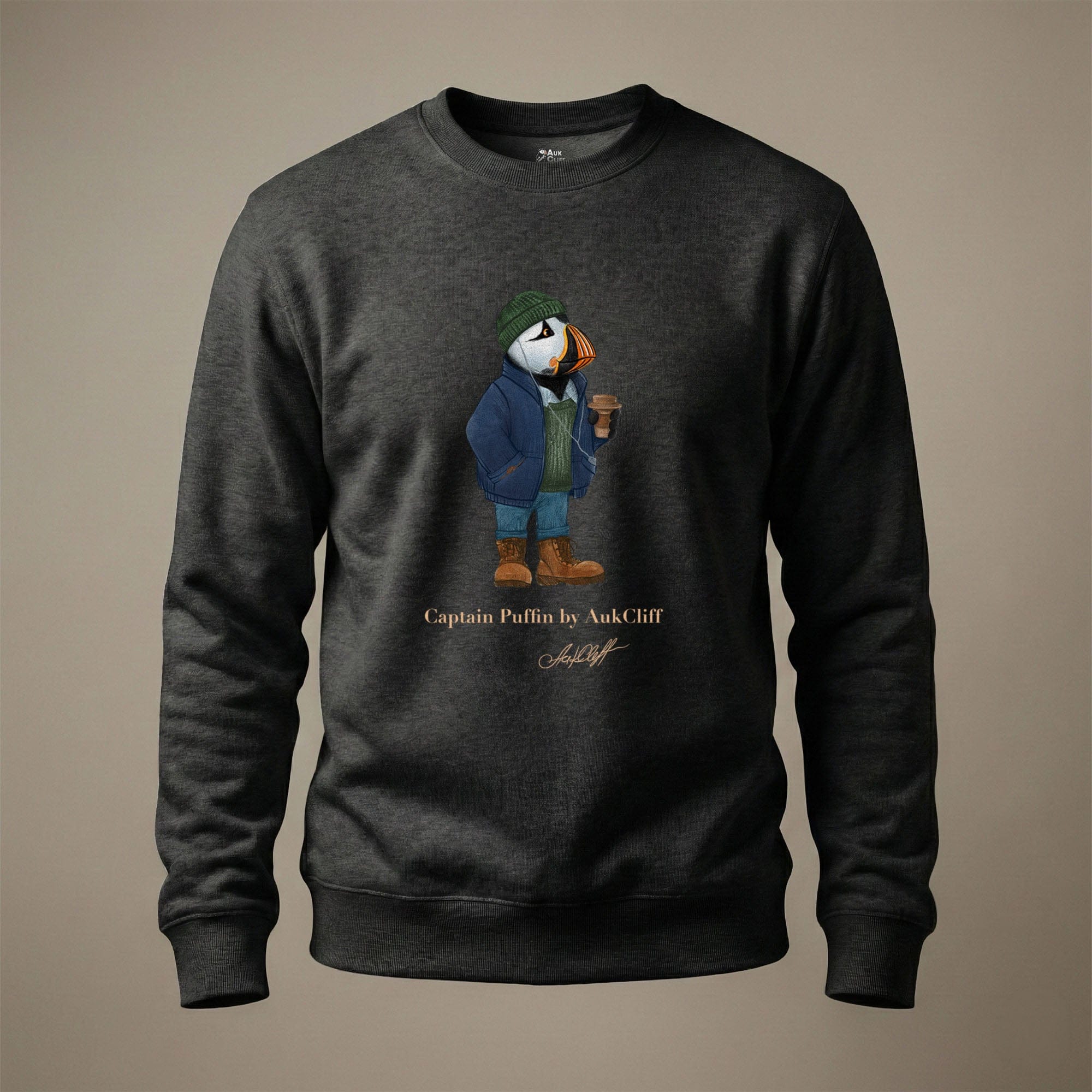 AukCliff Captain Puffin Sweatshirt Charcoal Heather / S Captain Puffin™ Coffeehouse Sweatshirt