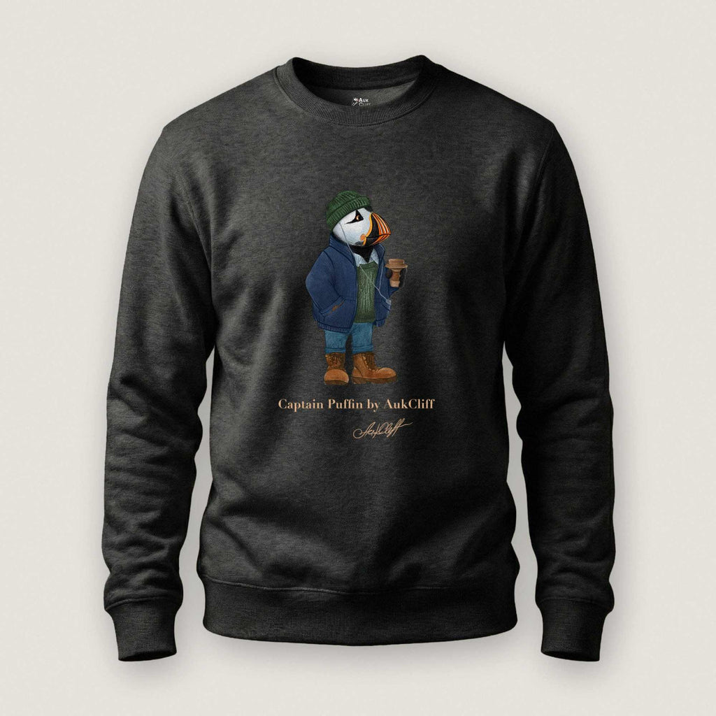 AukCliff Captain Puffin Sweatshirt Charcoal Heather / S Captain Puffin™ Coffeehouse Sweatshirt