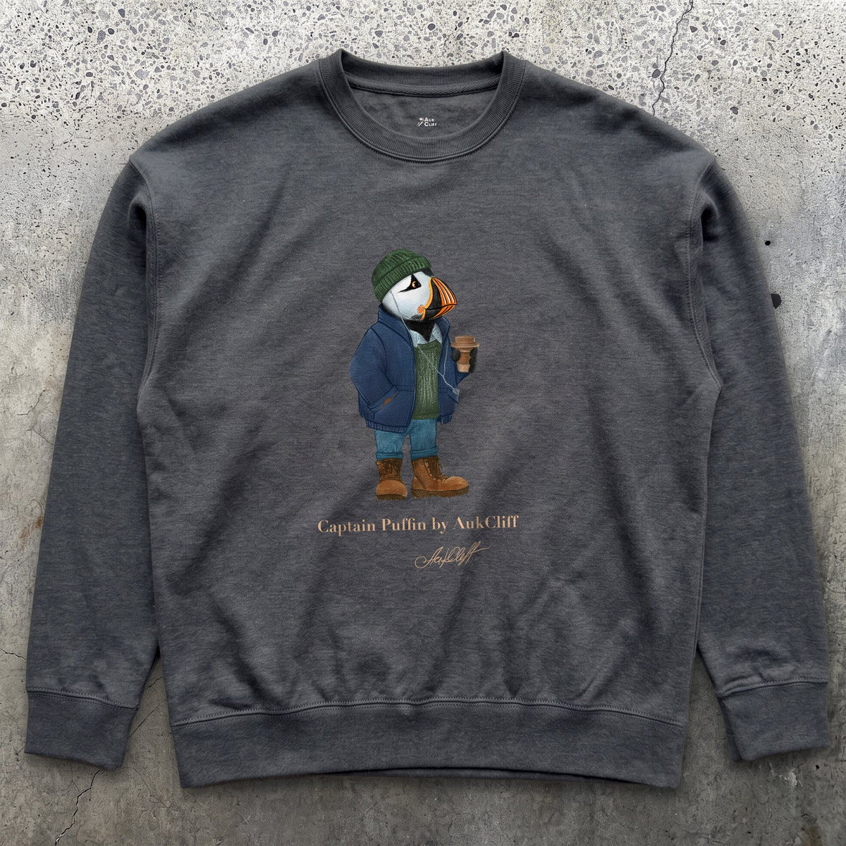 AukCliff Captain Puffin Sweatshirt Charcoal Heather / S Captain Puffin™ Coffeehouse Sweatshirt