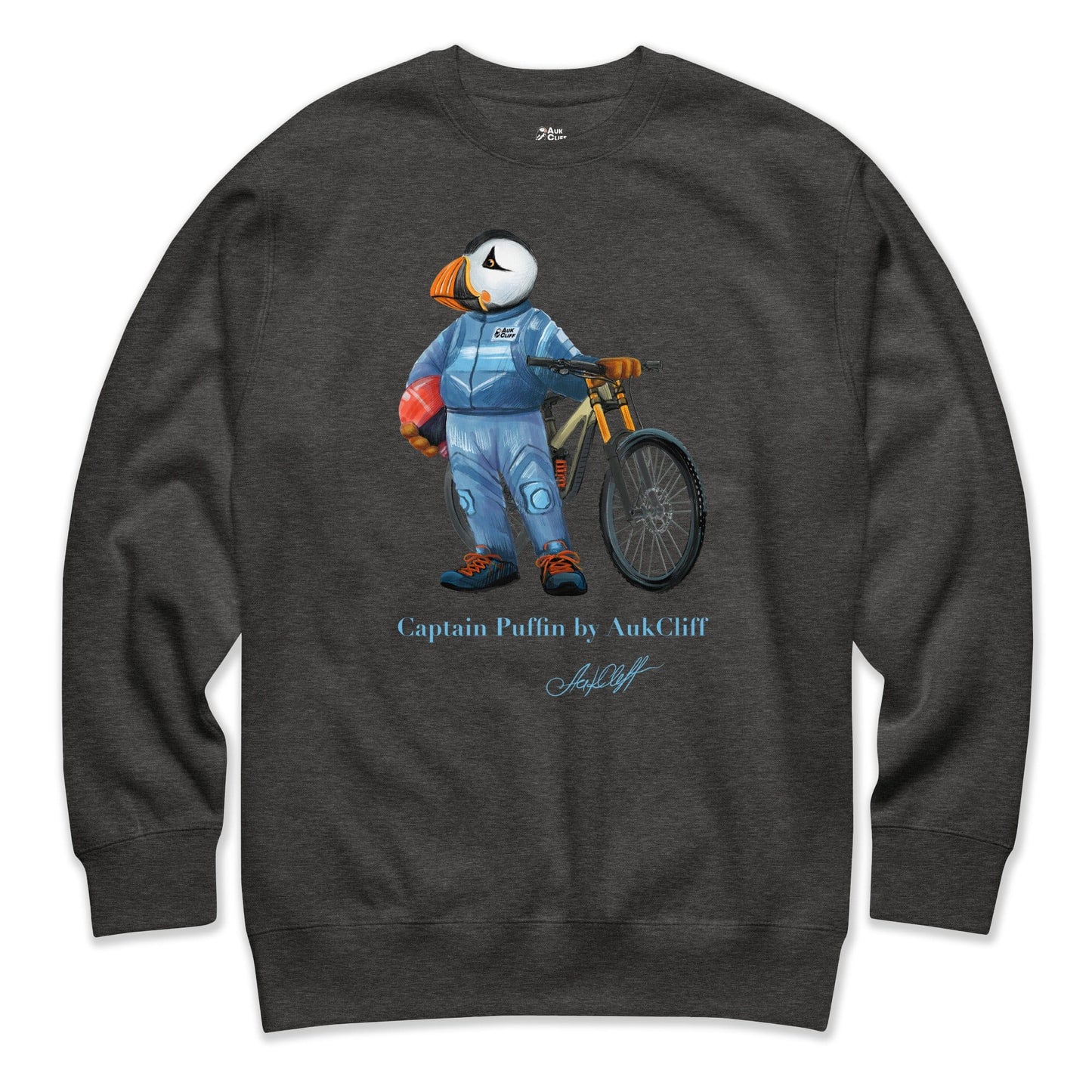 AukCliff Captain Puffin Sweatshirt Charcoal Heather / S Captain Puffin™ Downhill Mountain Biker Sweatshirt