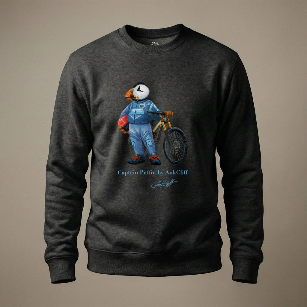 AukCliff Captain Puffin Sweatshirt Charcoal Heather / S Captain Puffin™ Downhill Mountain Biker Sweatshirt