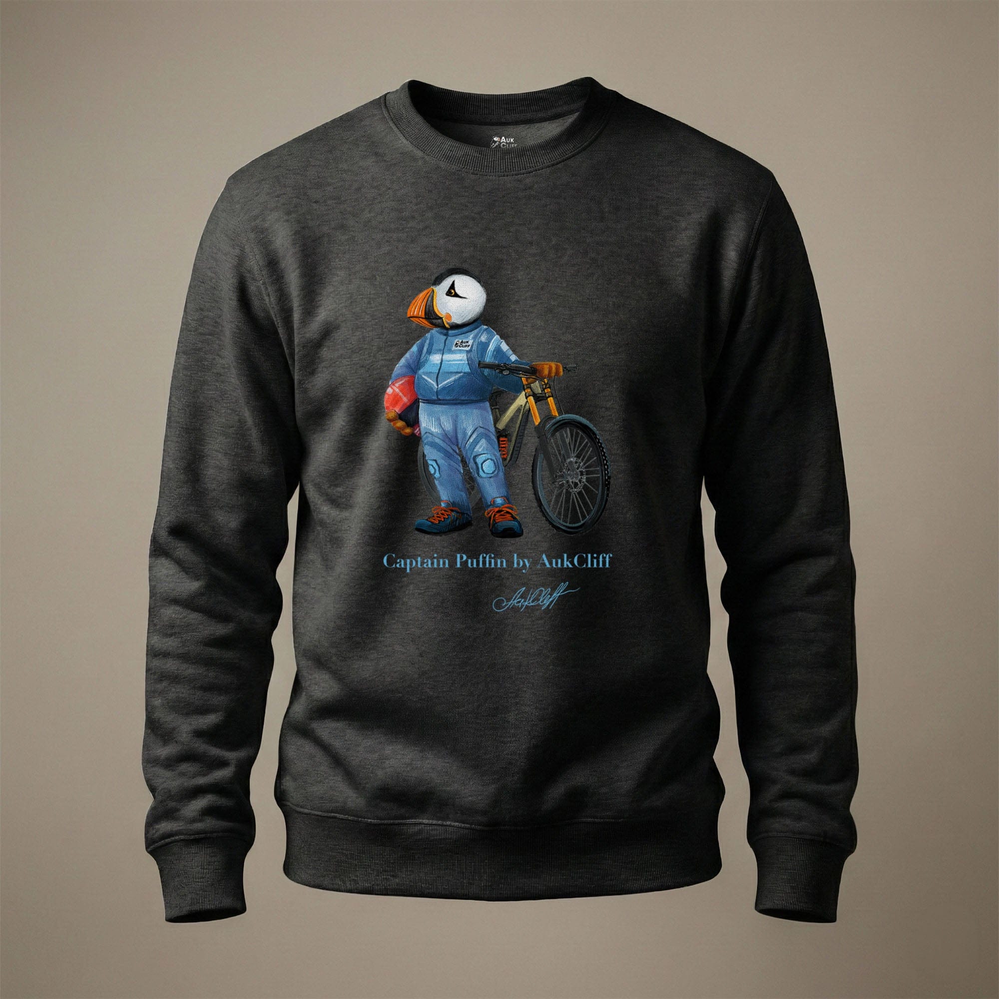 AukCliff Captain Puffin Sweatshirt Charcoal Heather / S Captain Puffin™ Downhill Mountain Biker Sweatshirt