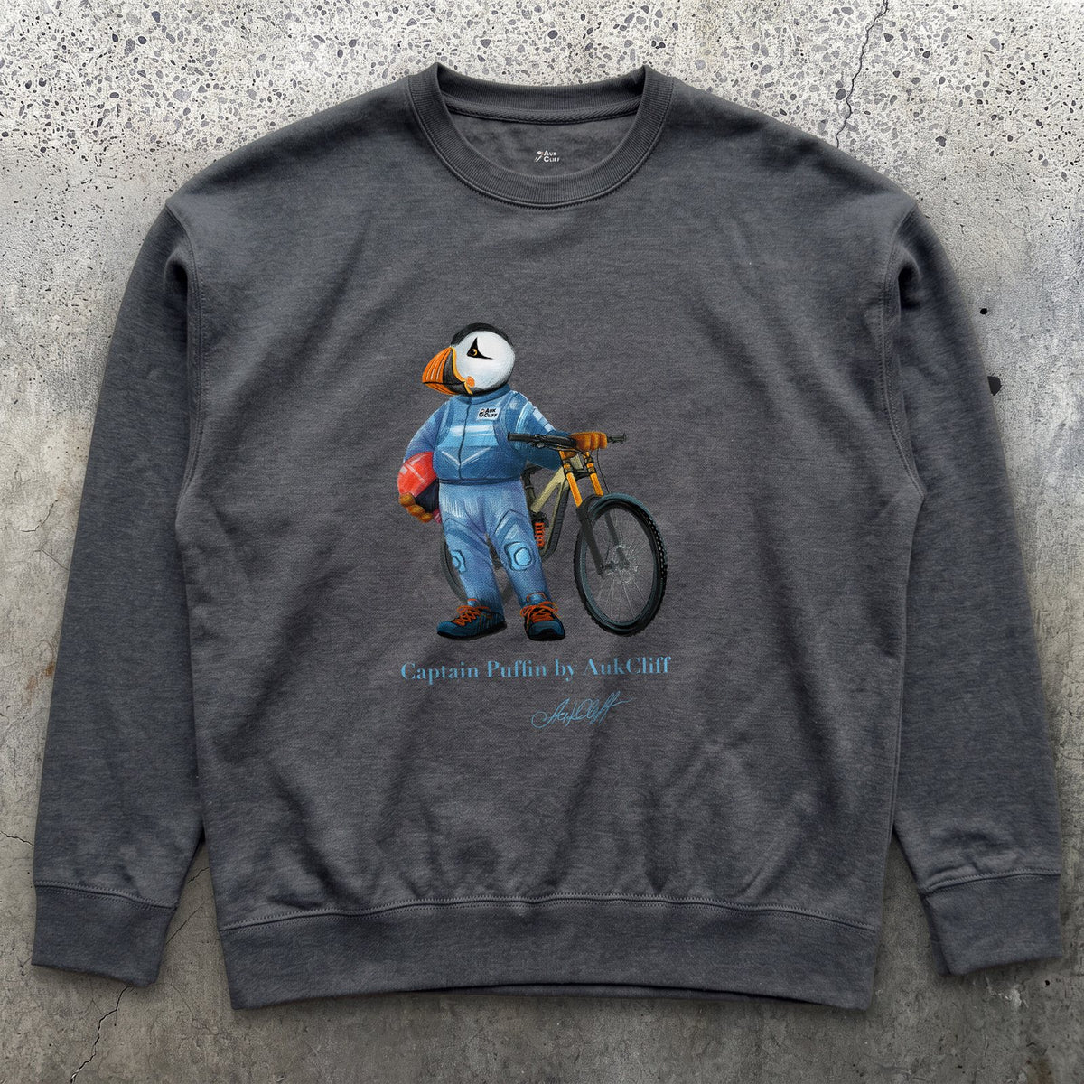 AukCliff Captain Puffin Sweatshirt Charcoal Heather / S Captain Puffin™ Downhill Mountain Biker Sweatshirt