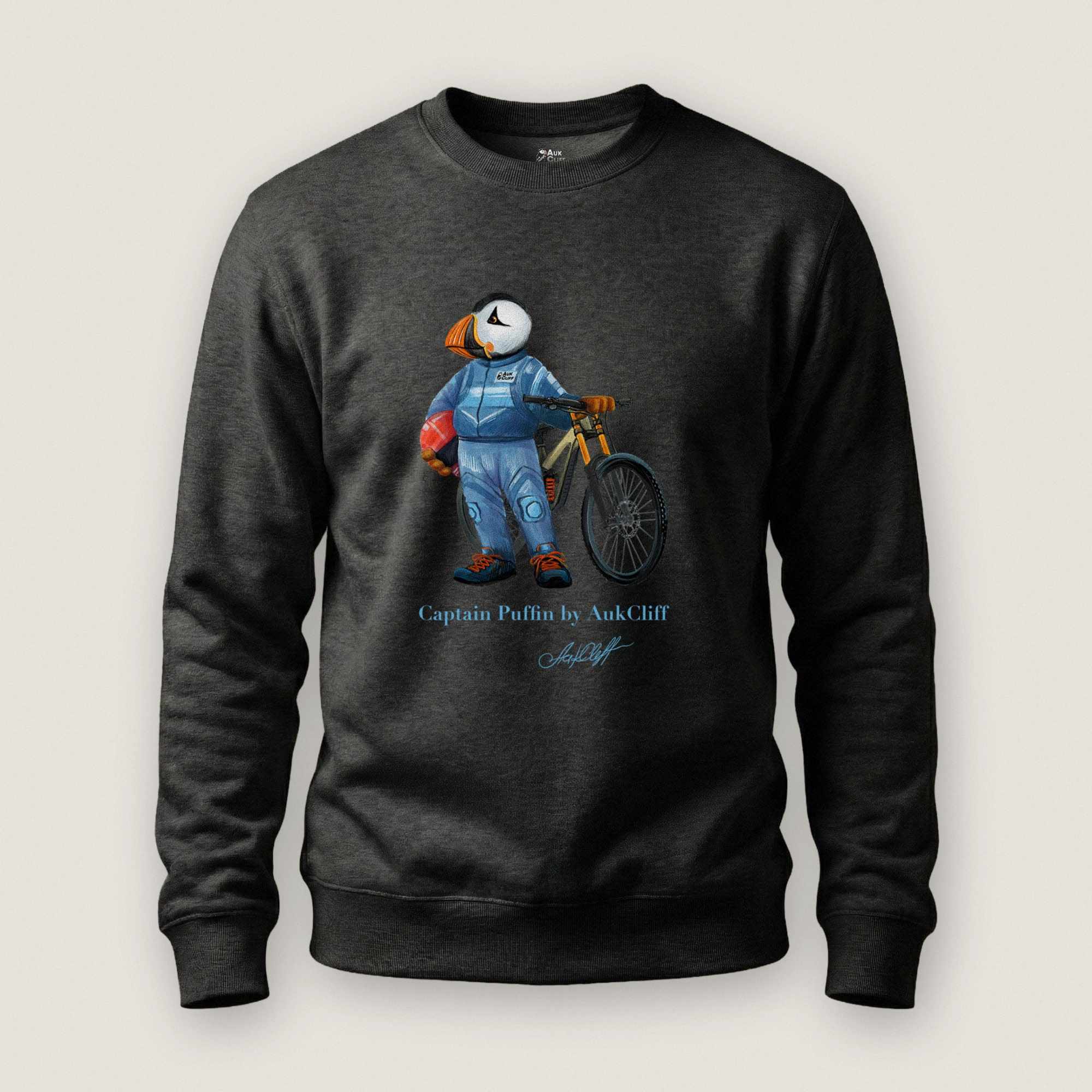 AukCliff Captain Puffin Sweatshirt Charcoal Heather / S Captain Puffin™ Downhill Mountain Biker Sweatshirt
