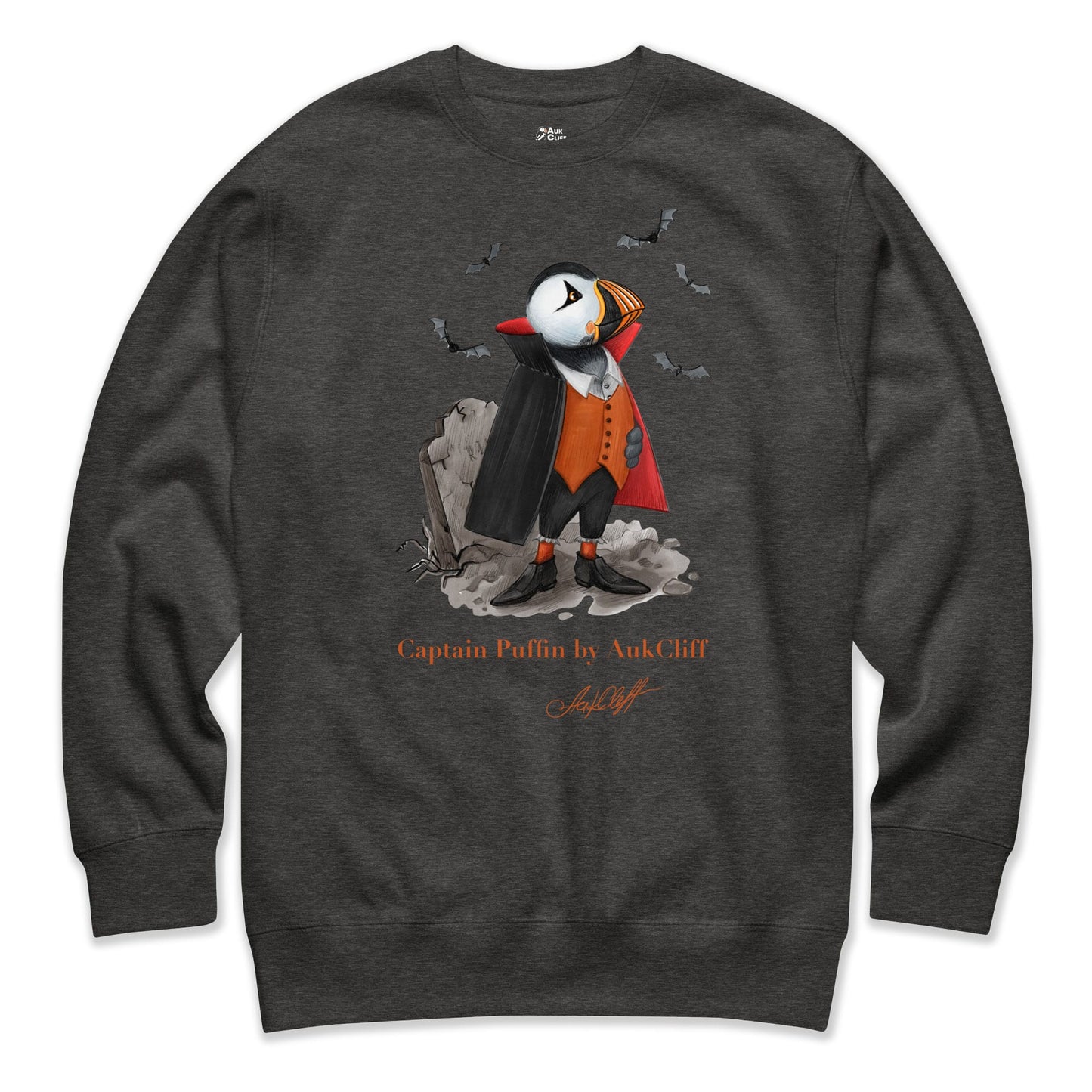 AukCliff Captain Puffin Sweatshirt Charcoal Heather / S Captain Puffin™ Dracula Sweatshirt