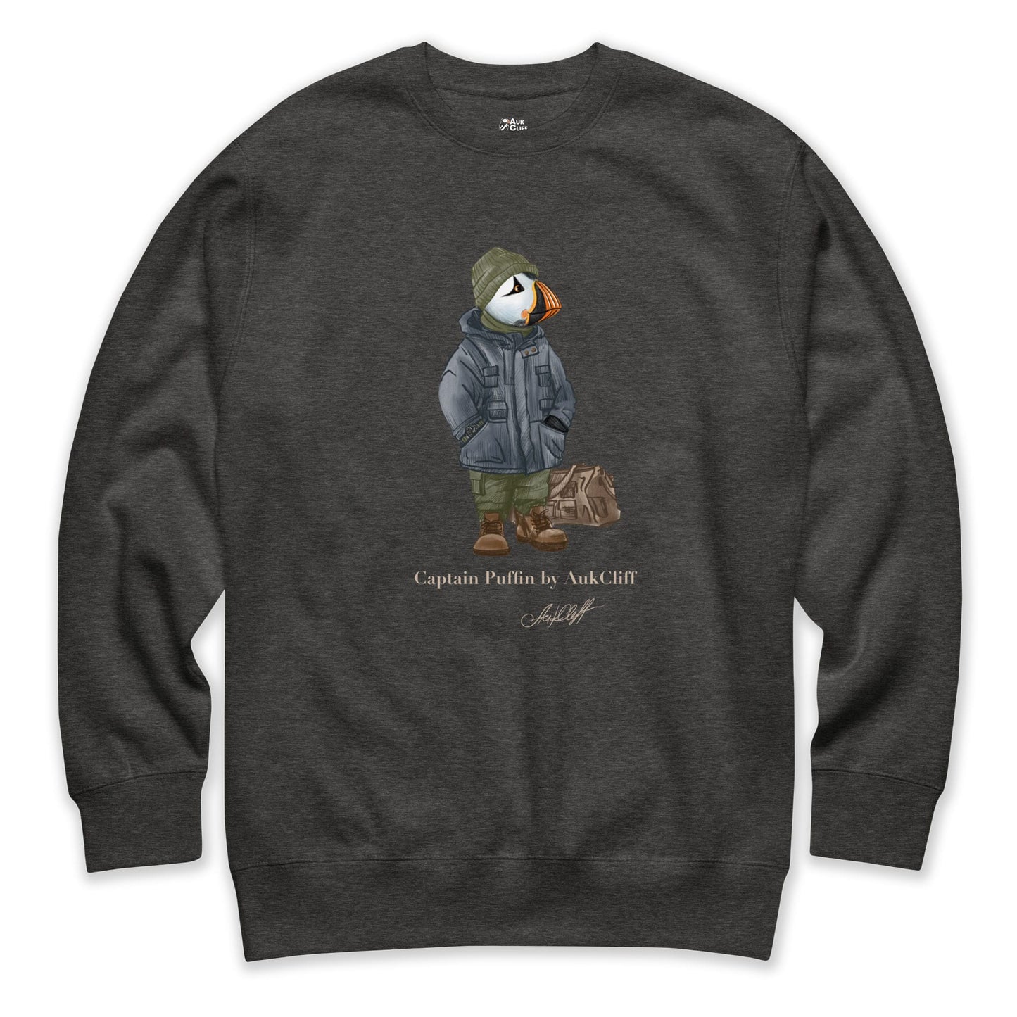 AukCliff® Captain Puffin Sweatshirt Charcoal Heather / S Captain Puffin™ “Expedition Scout” Sweatshirt