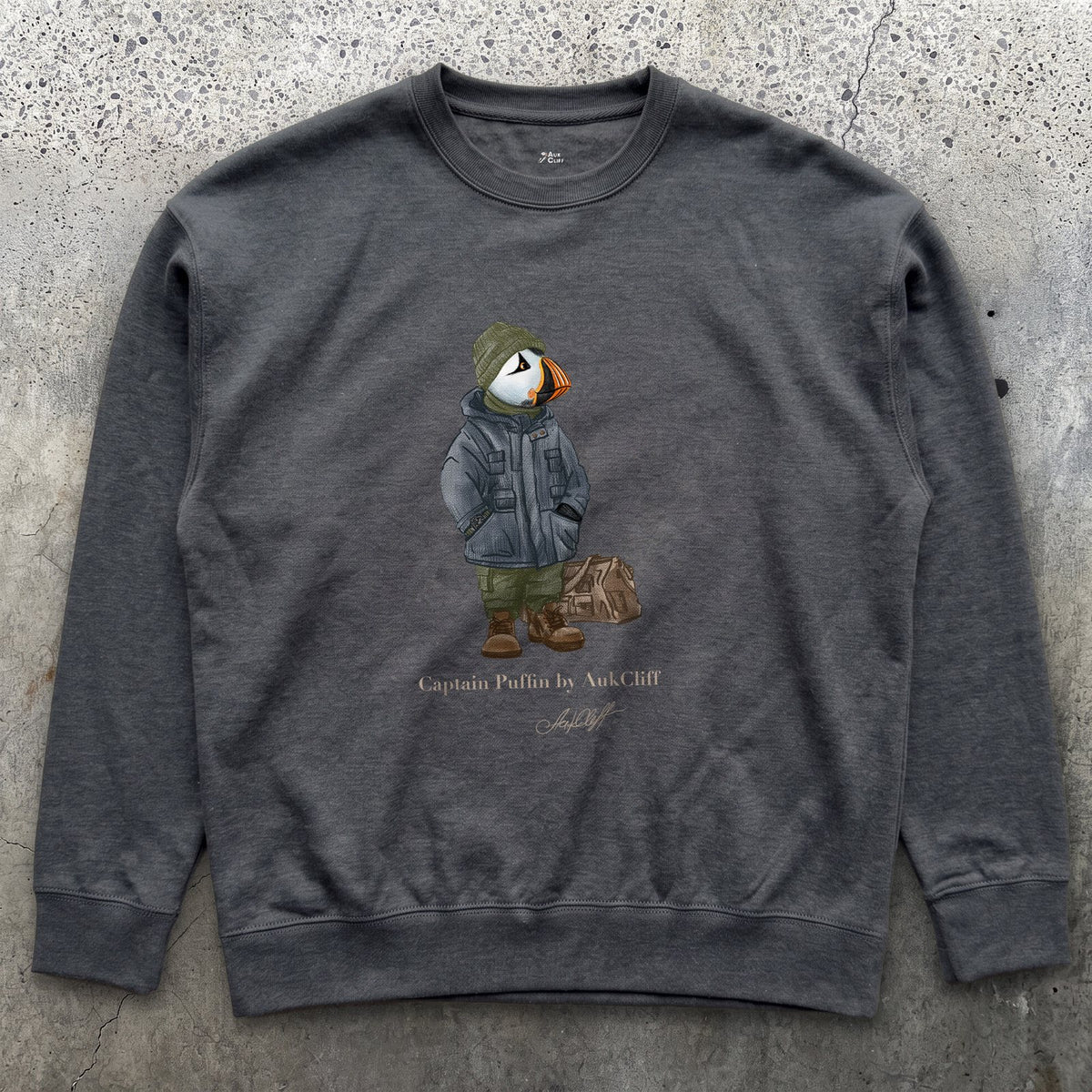 AukCliff® Captain Puffin Sweatshirt Charcoal Heather / S Captain Puffin™ “Expedition Scout” Sweatshirt