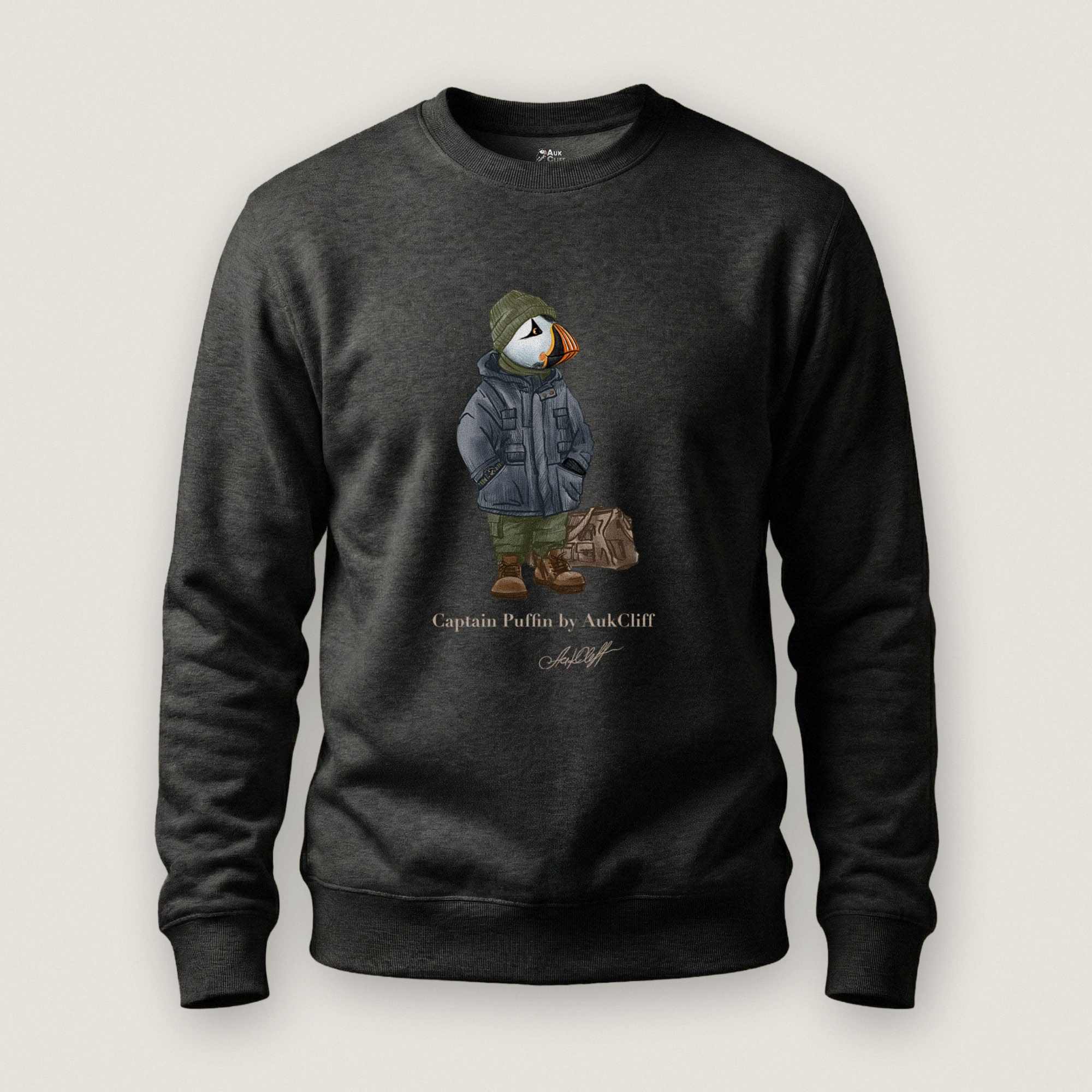 AukCliff® Captain Puffin Sweatshirt Charcoal Heather / S Captain Puffin™ “Expedition Scout” Sweatshirt