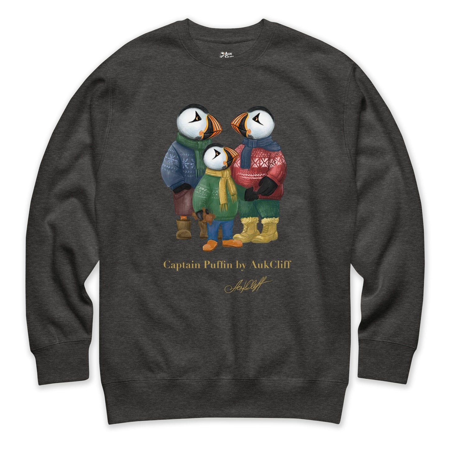 AukCliff Captain Puffin Sweatshirt Charcoal Heather / S Captain Puffin™ “Festive Family” Sweatshirt