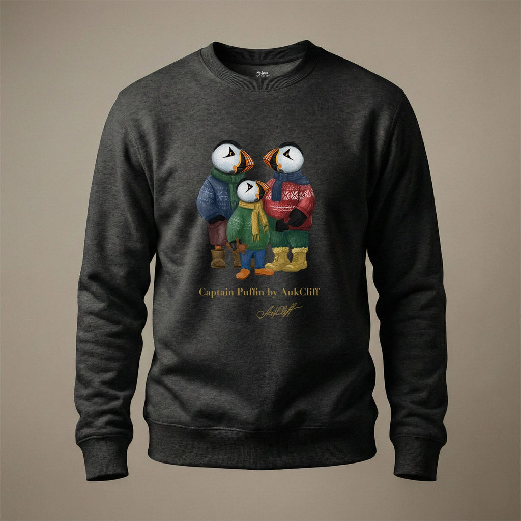 AukCliff Captain Puffin Sweatshirt Charcoal Heather / S Captain Puffin™ “Festive Family” Sweatshirt