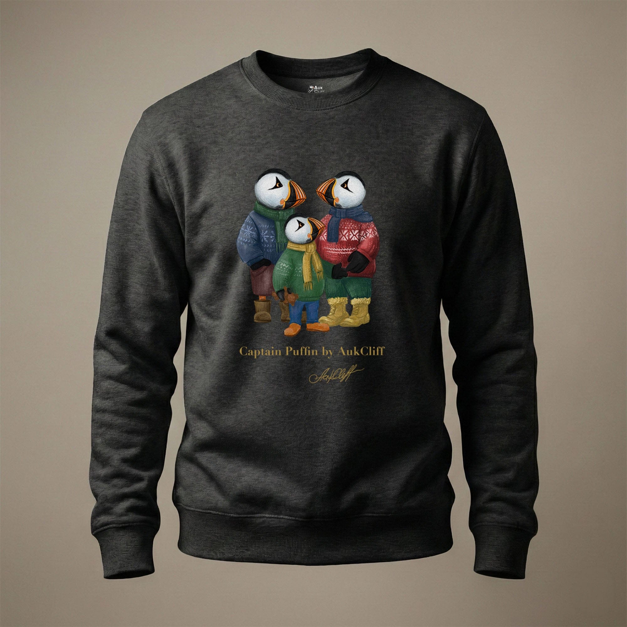 AukCliff Captain Puffin Sweatshirt Charcoal Heather / S Captain Puffin™ “Festive Family” Sweatshirt
