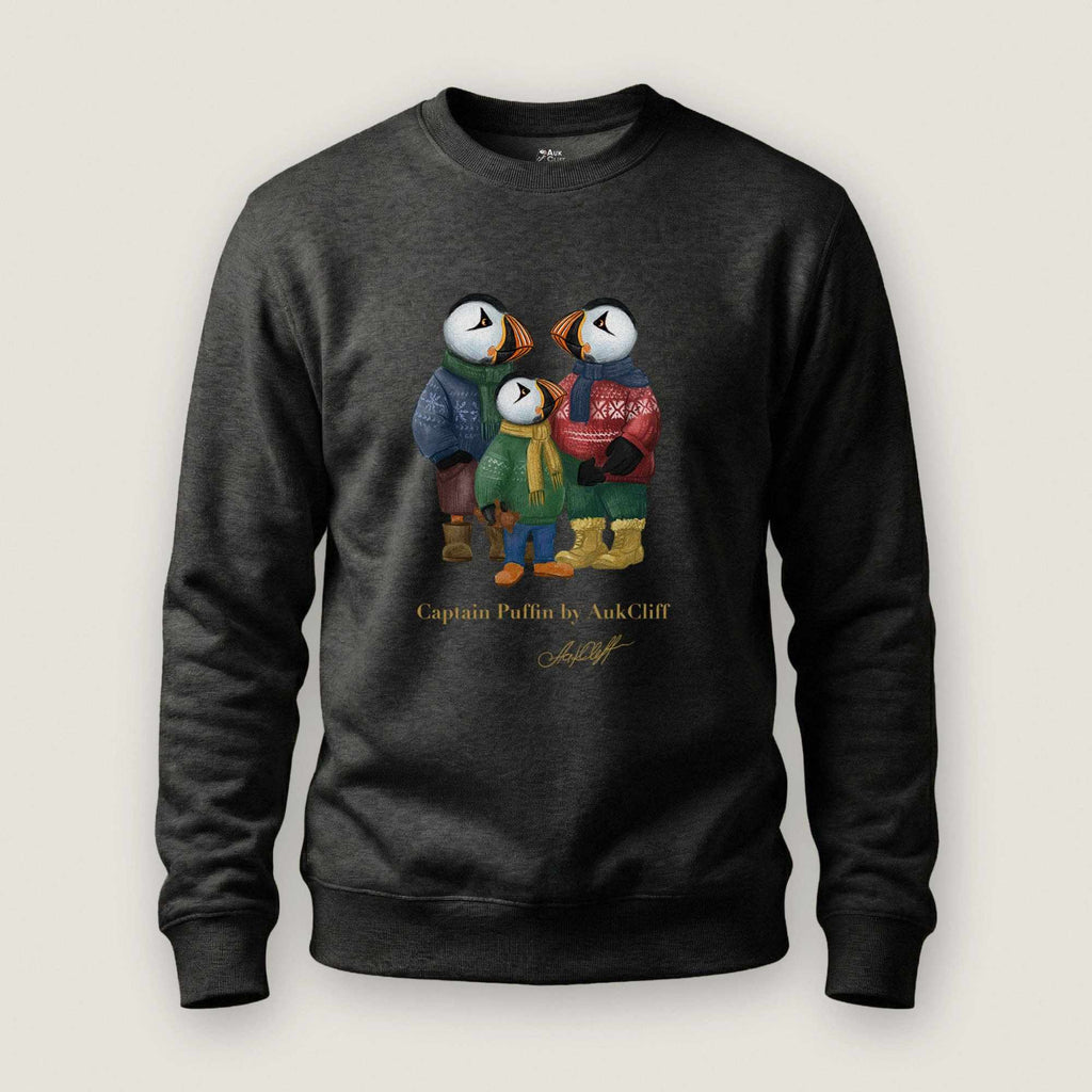 AukCliff Captain Puffin Sweatshirt Charcoal Heather / S Captain Puffin™ “Festive Family” Sweatshirt