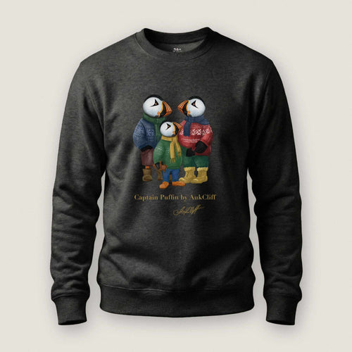 AukCliff Captain Puffin Sweatshirt Charcoal Heather / S Captain Puffin™ “Festive Family” Sweatshirt