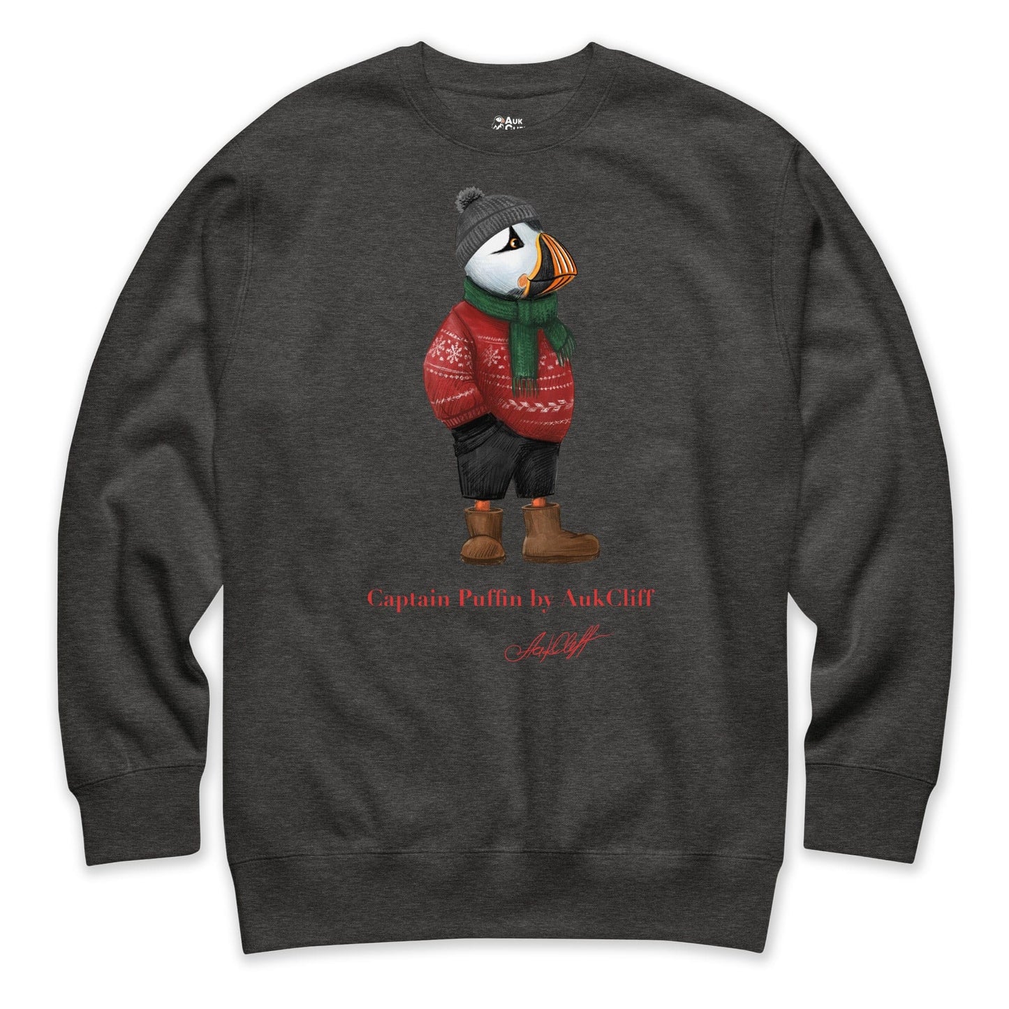 AukCliff Captain Puffin Sweatshirt Charcoal Heather / S Captain Puffin™ “Festive Puffin” Sweatshirt
