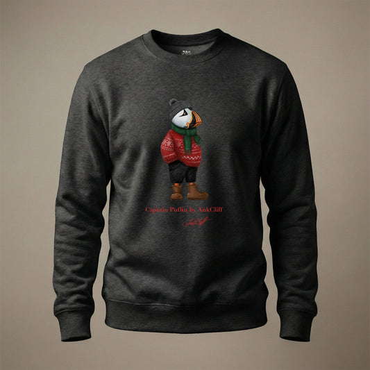 AukCliff Captain Puffin Sweatshirt Charcoal Heather / S Captain Puffin™ “Festive Puffin” Sweatshirt
