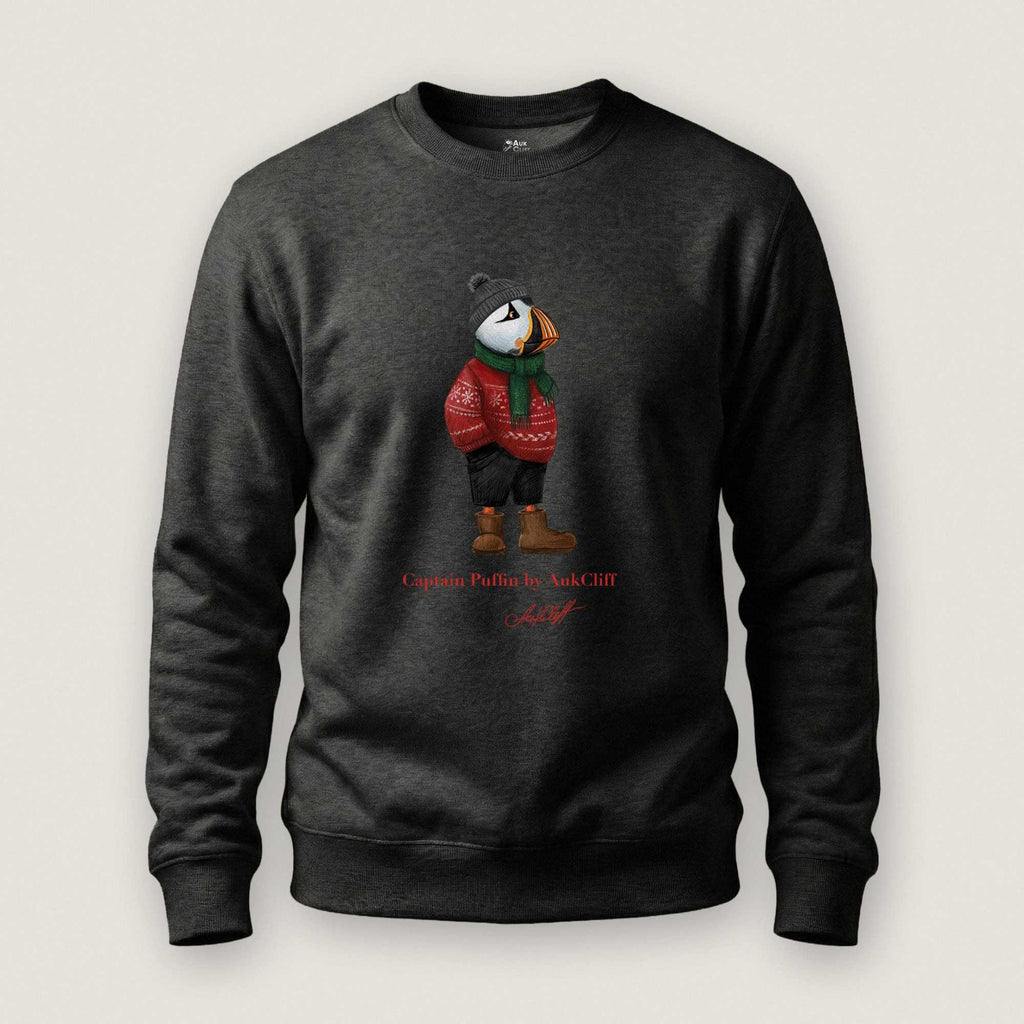 AukCliff Captain Puffin Sweatshirt Charcoal Heather / S Captain Puffin™ “Festive Puffin” Sweatshirt