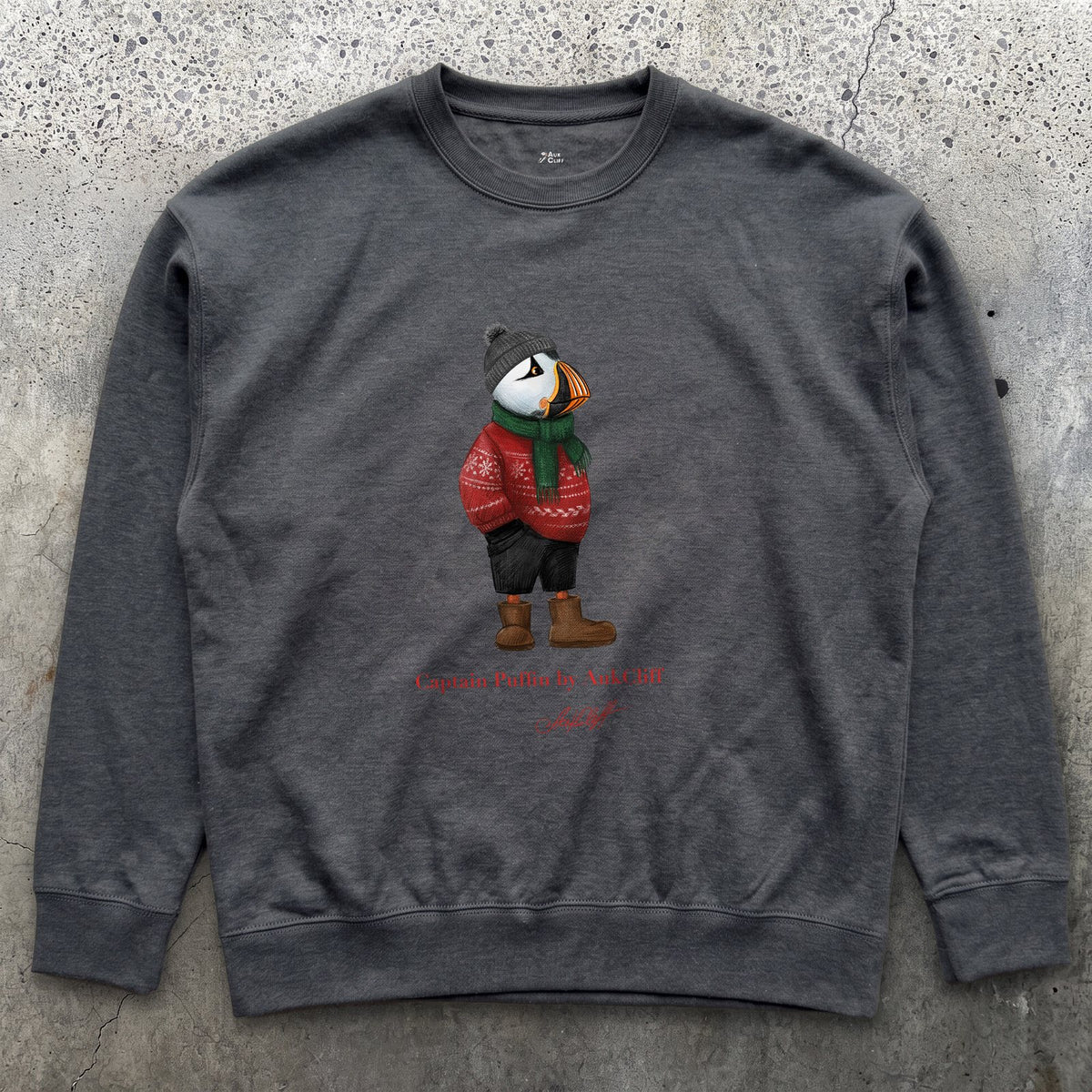 AukCliff Captain Puffin Sweatshirt Charcoal Heather / S Captain Puffin™ “Festive Puffin” Sweatshirt