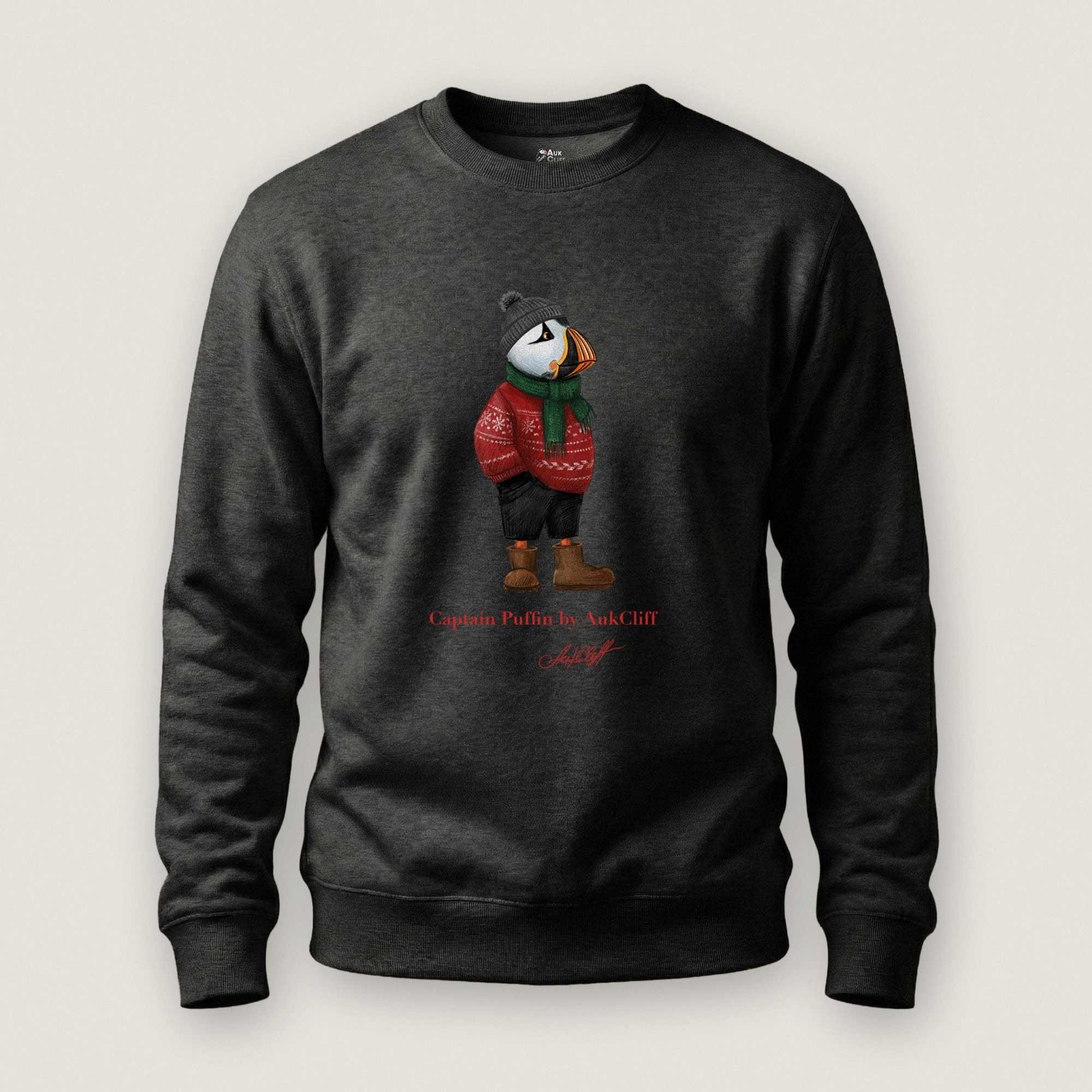 AukCliff Captain Puffin Sweatshirt Charcoal Heather / S Captain Puffin™ “Festive Puffin” Sweatshirt