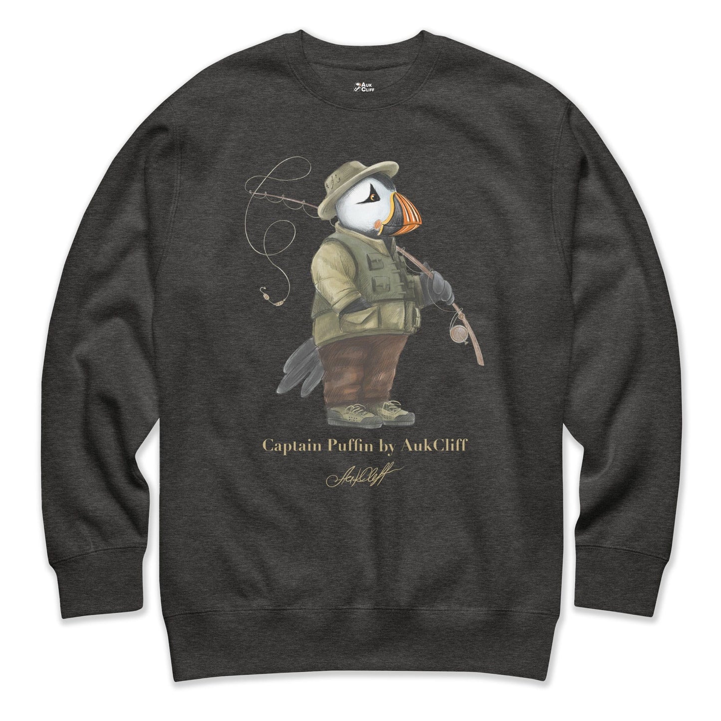AukCliff Captain Puffin Sweatshirt Charcoal Heather / S Captain Puffin™ Fly Fisherman Sweatshirt