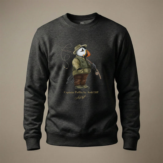 AukCliff Captain Puffin Sweatshirt Charcoal Heather / S Captain Puffin™ Fly Fisherman Sweatshirt