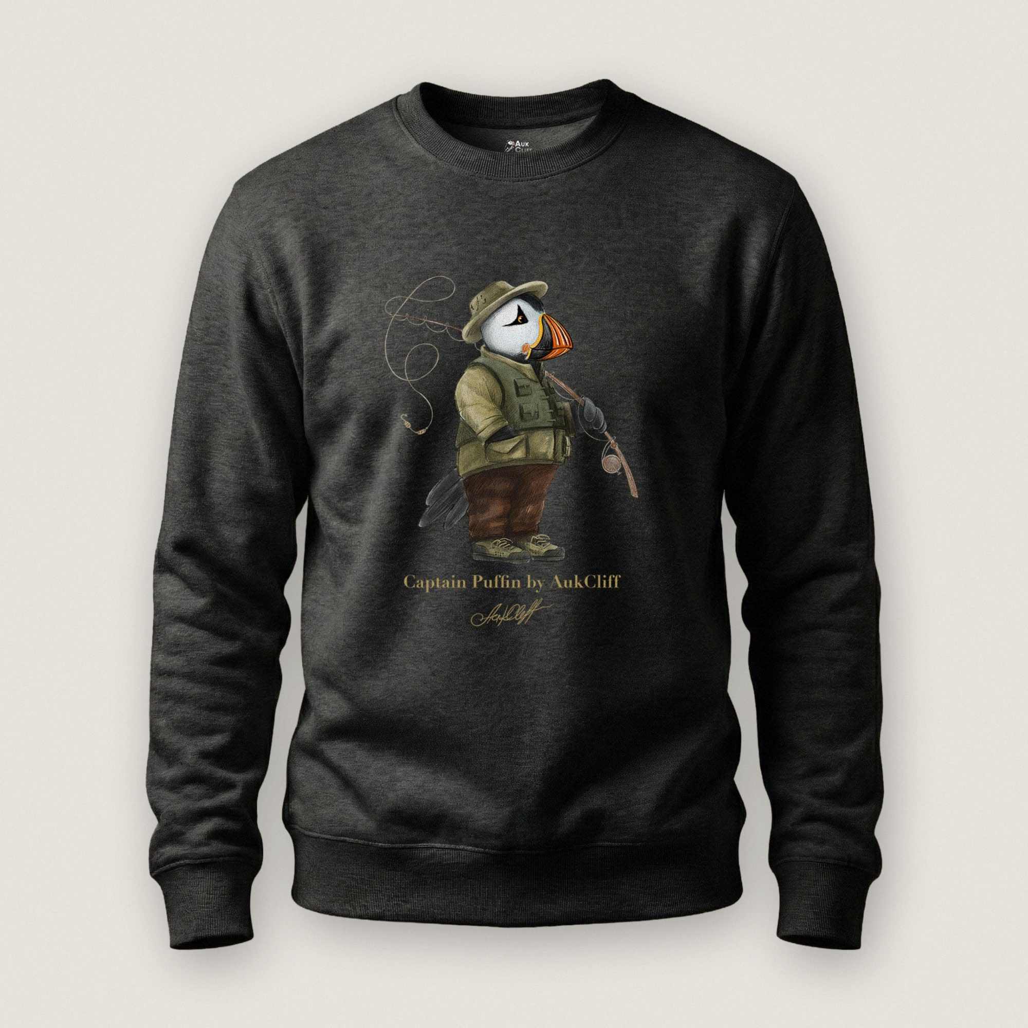 AukCliff Captain Puffin Sweatshirt Charcoal Heather / S Captain Puffin™ Fly Fisherman Sweatshirt