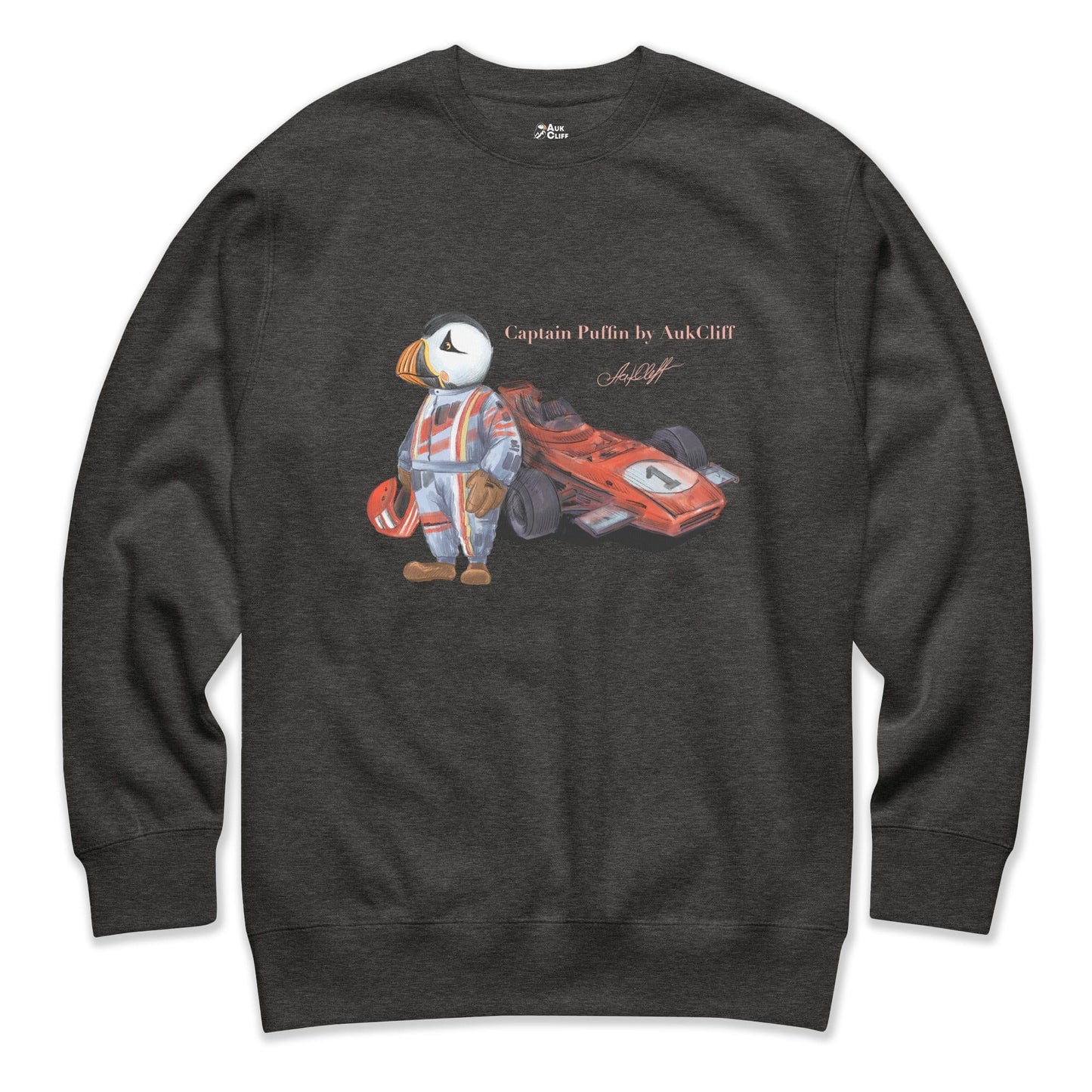 AukCliff Captain Puffin Sweatshirt Charcoal Heather / S Captain Puffin™ Formula 1 Driver Sweatshirt
