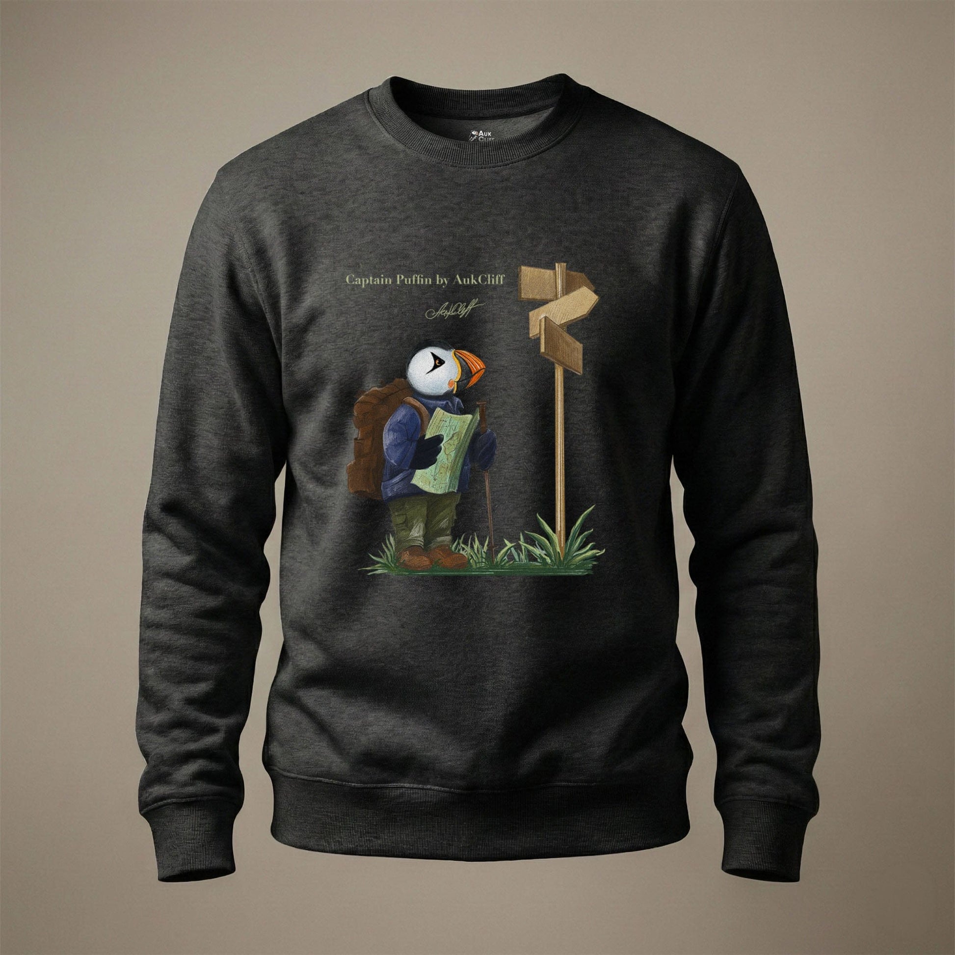AukCliff Captain Puffin Sweatshirt Charcoal Heather / S Captain Puffin™ Hiker Sweatshirt