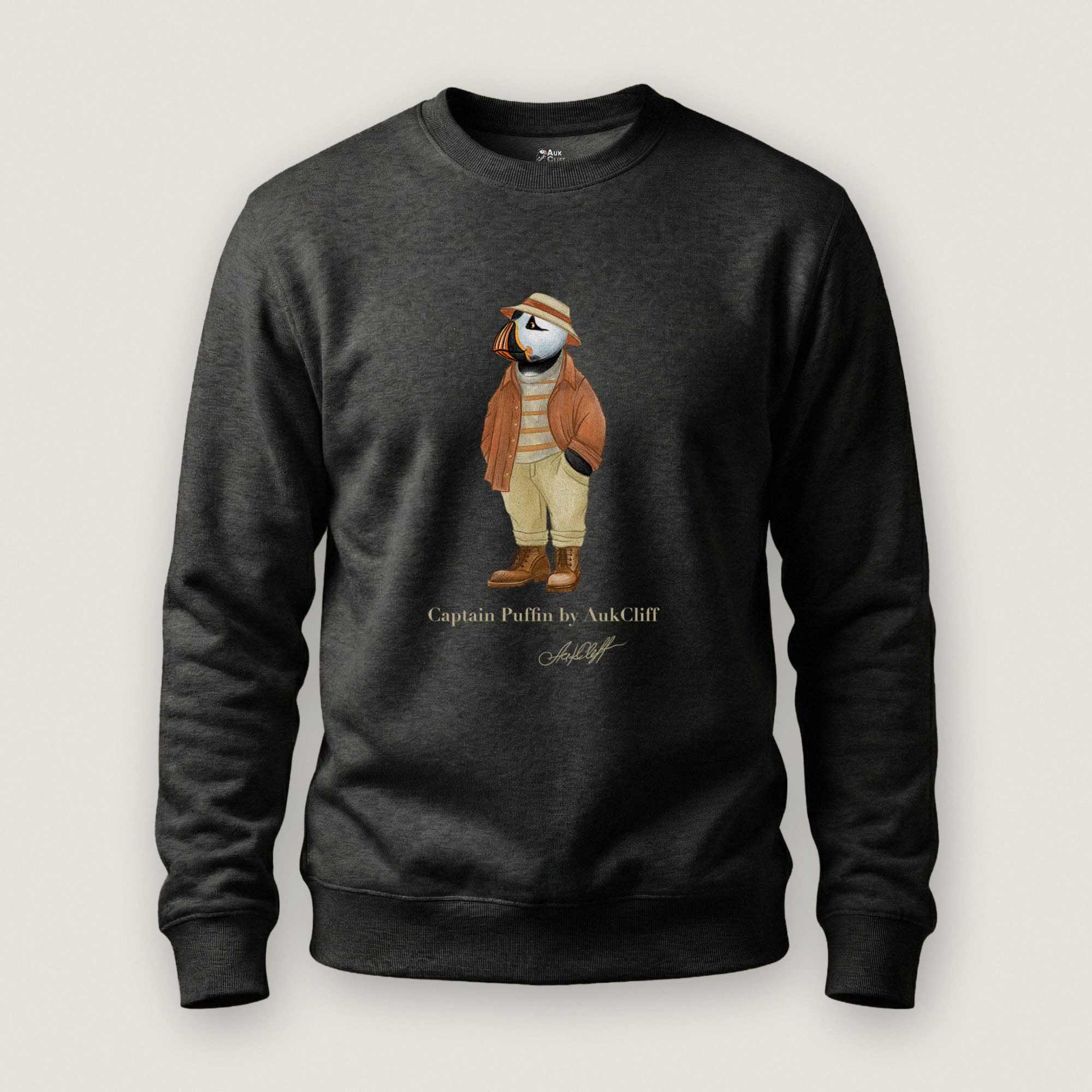 AukCliff® Captain Puffin Sweatshirt Charcoal Heather / S Captain Puffin “Iberian Rambler” Sweatshirt