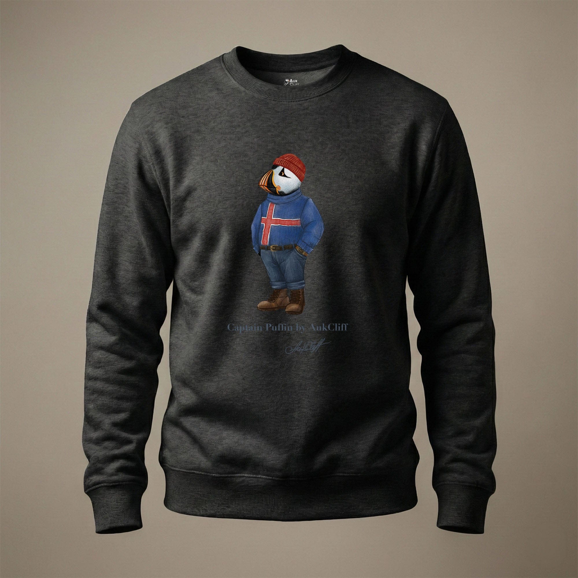 AukCliff Captain Puffin Sweatshirt Charcoal Heather / S Captain Puffin™ “Iceland Wanderer” Sweatshirt