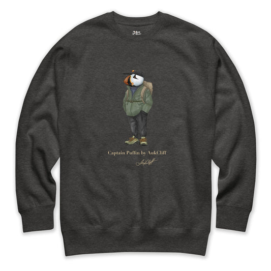 AukCliff® Captain Puffin Sweatshirt Charcoal Heather / S Captain Puffin “Japanese Trail Walker” Sweatshirt