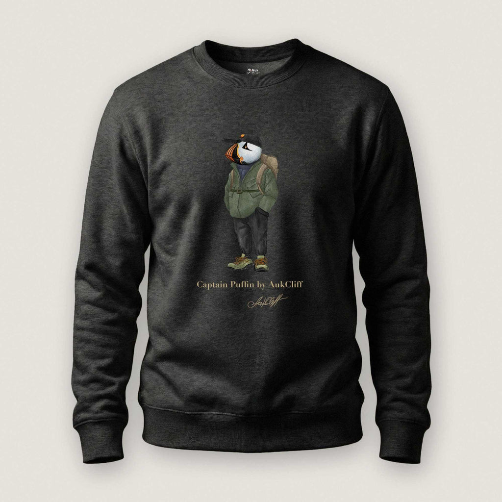 AukCliff® Captain Puffin Sweatshirt Charcoal Heather / S Captain Puffin “Japanese Trail Walker” Sweatshirt