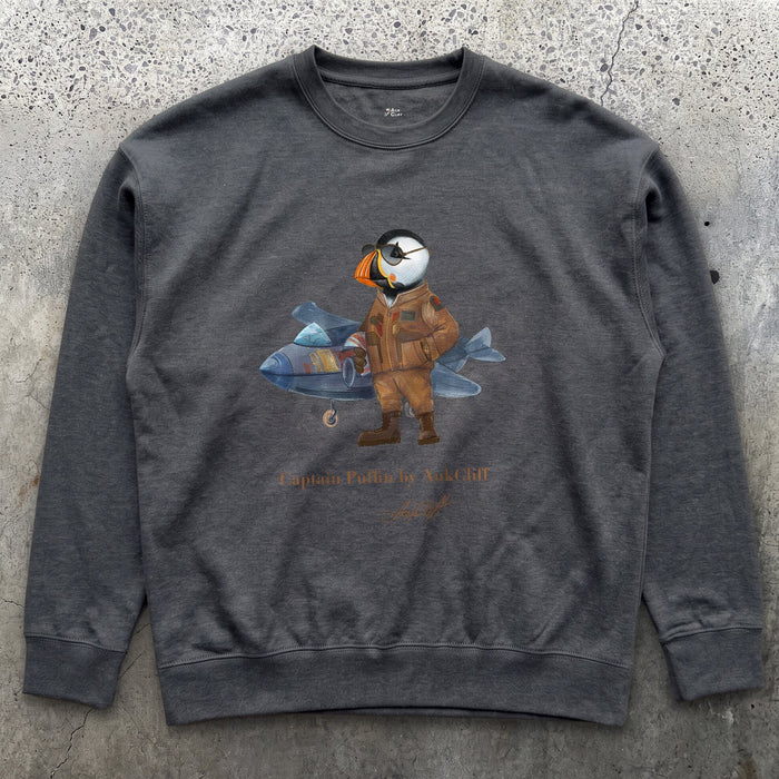 AukCliff Captain Puffin Sweatshirt Charcoal Heather / S Captain Puffin™ Jet Pilot Sweatshirt