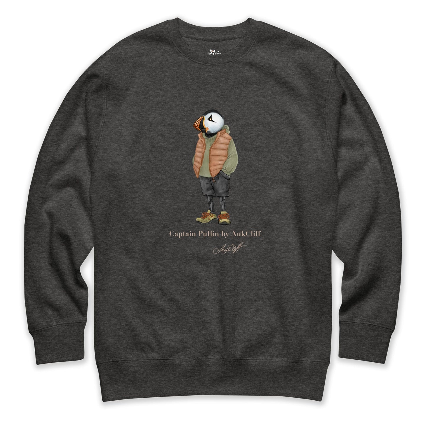 AukCliff® Captain Puffin Sweatshirt Charcoal Heather / S Captain Puffin “New Zealand Tramper” Sweatshirt