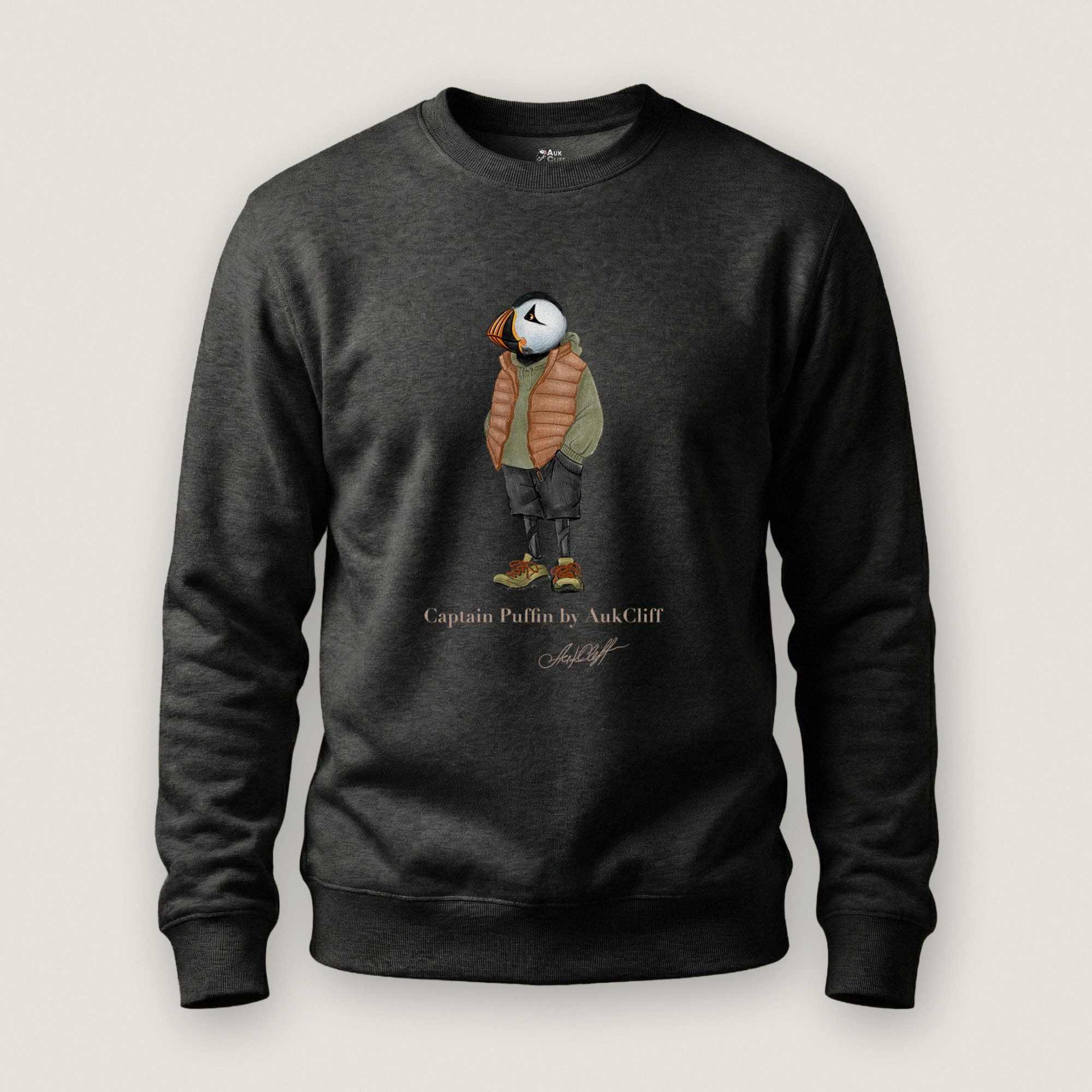 AukCliff® Captain Puffin Sweatshirt Charcoal Heather / S Captain Puffin “New Zealand Tramper” Sweatshirt
