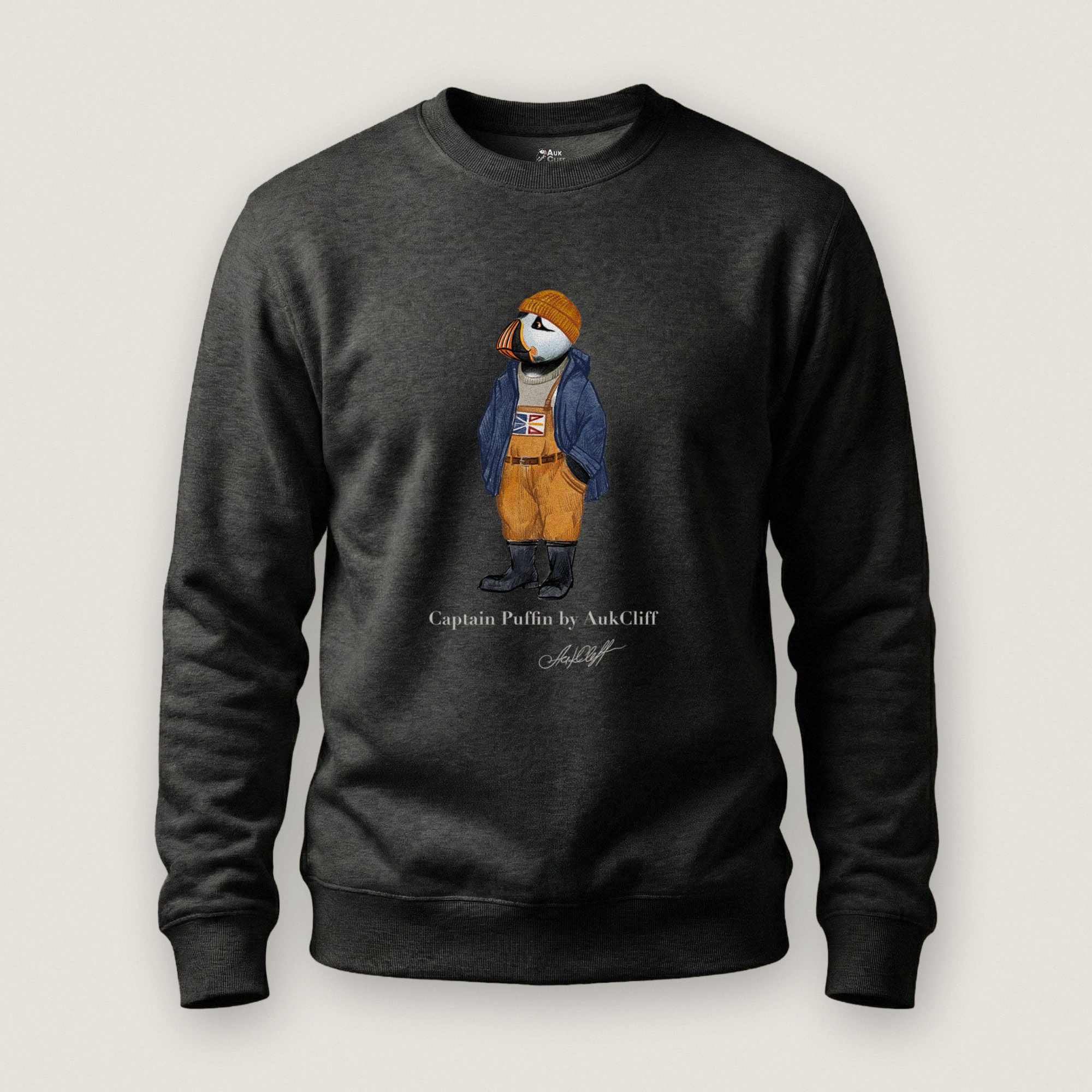 AukCliff® Captain Puffin Sweatshirt Charcoal Heather / S Captain Puffin™ Newfoundland & Labrador Sweatshirt