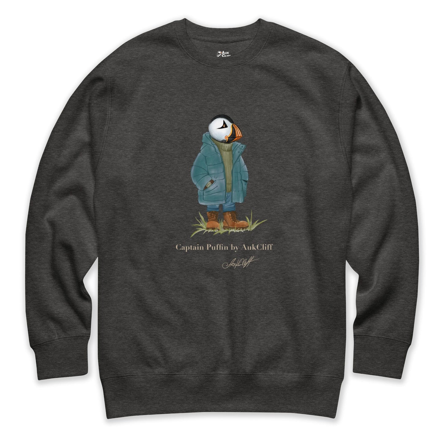 AukCliff® Captain Puffin Sweatshirt Charcoal Heather / S Captain Puffin™ “Nordic Trailkeeper” Sweatshirt