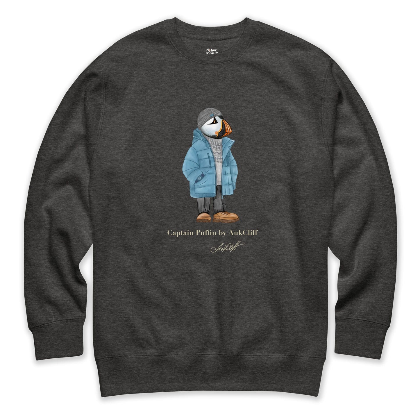 AukCliff® Captain Puffin Sweatshirt Charcoal Heather / S Captain Puffin “Nordic Wayfarer” Sweatshirt