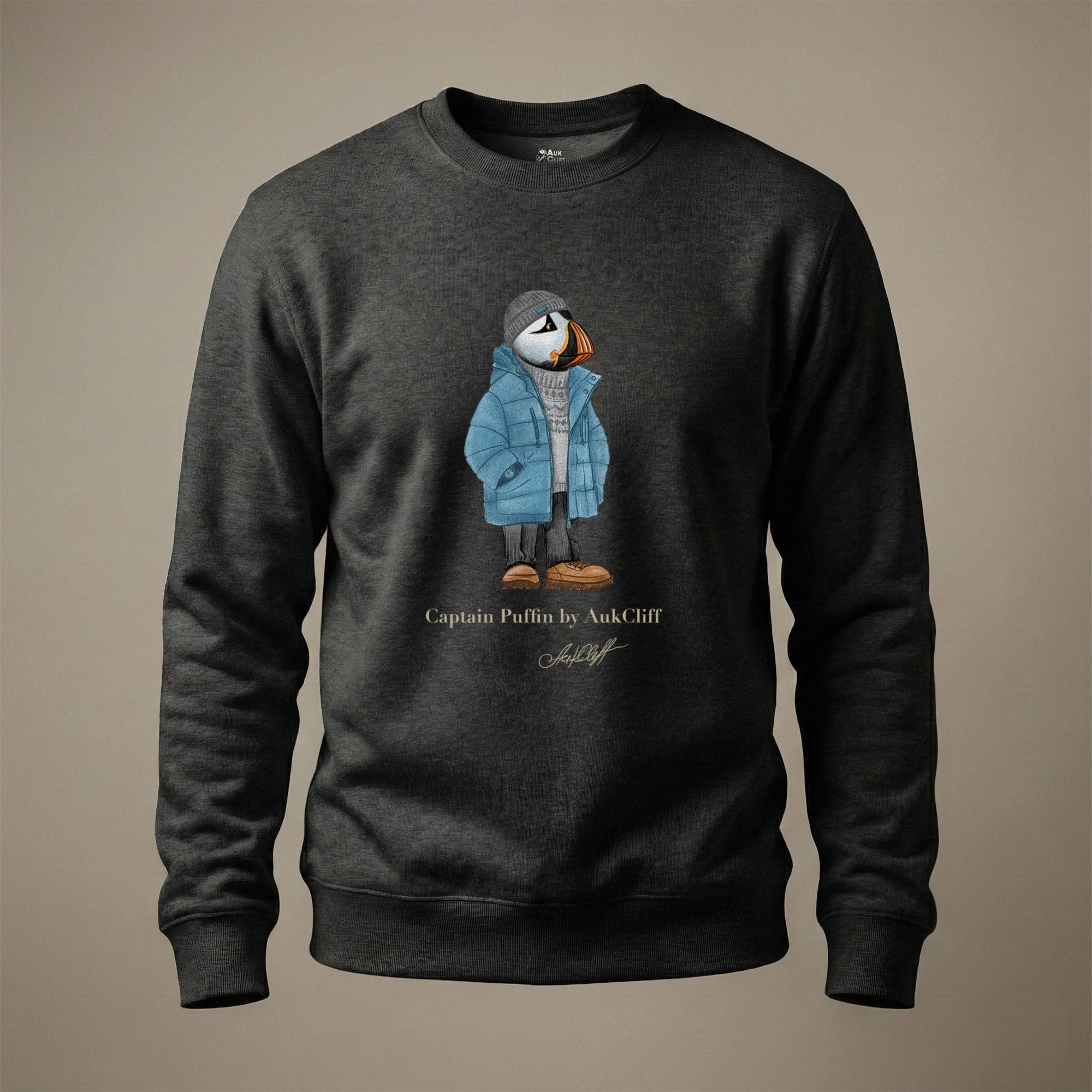 AukCliff® Captain Puffin Sweatshirt Charcoal Heather / S Captain Puffin “Nordic Wayfarer” Sweatshirt